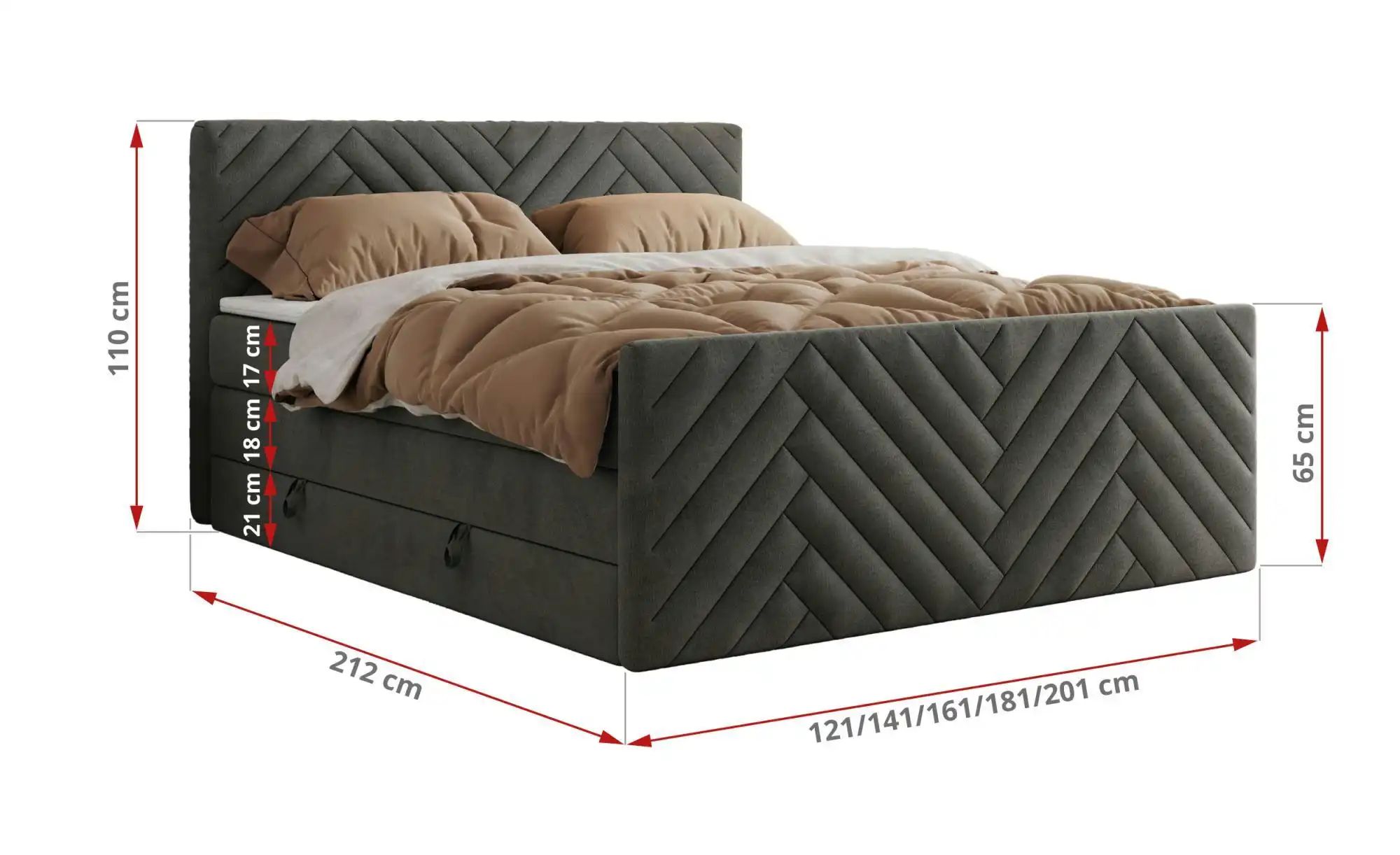 Boxspringbett mit Bettkasten Paris King Duo ¦ grau ¦ Maße (cm): B: 201 H: 1 günstig online kaufen