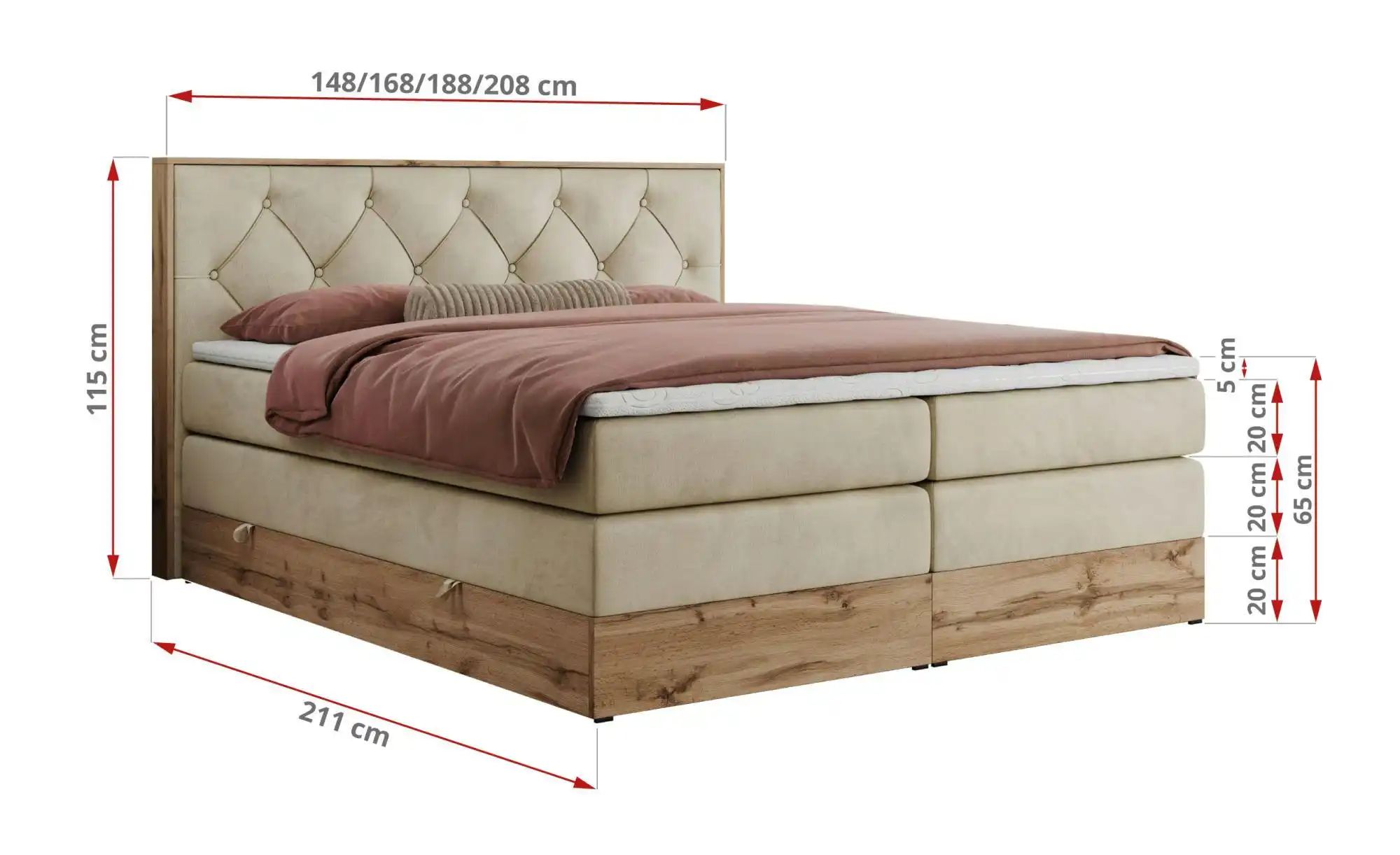 Boxspringbett mit Bettkasten Veneto King ¦ beige ¦ Maße (cm): B: 208 H: 115 günstig online kaufen