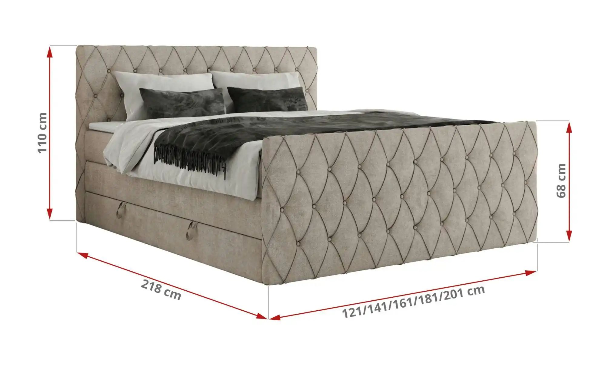 Boxspringbett mit Bettkasten Miren King Duo ¦ beige ¦ Maße (cm): B: 161 H: günstig online kaufen