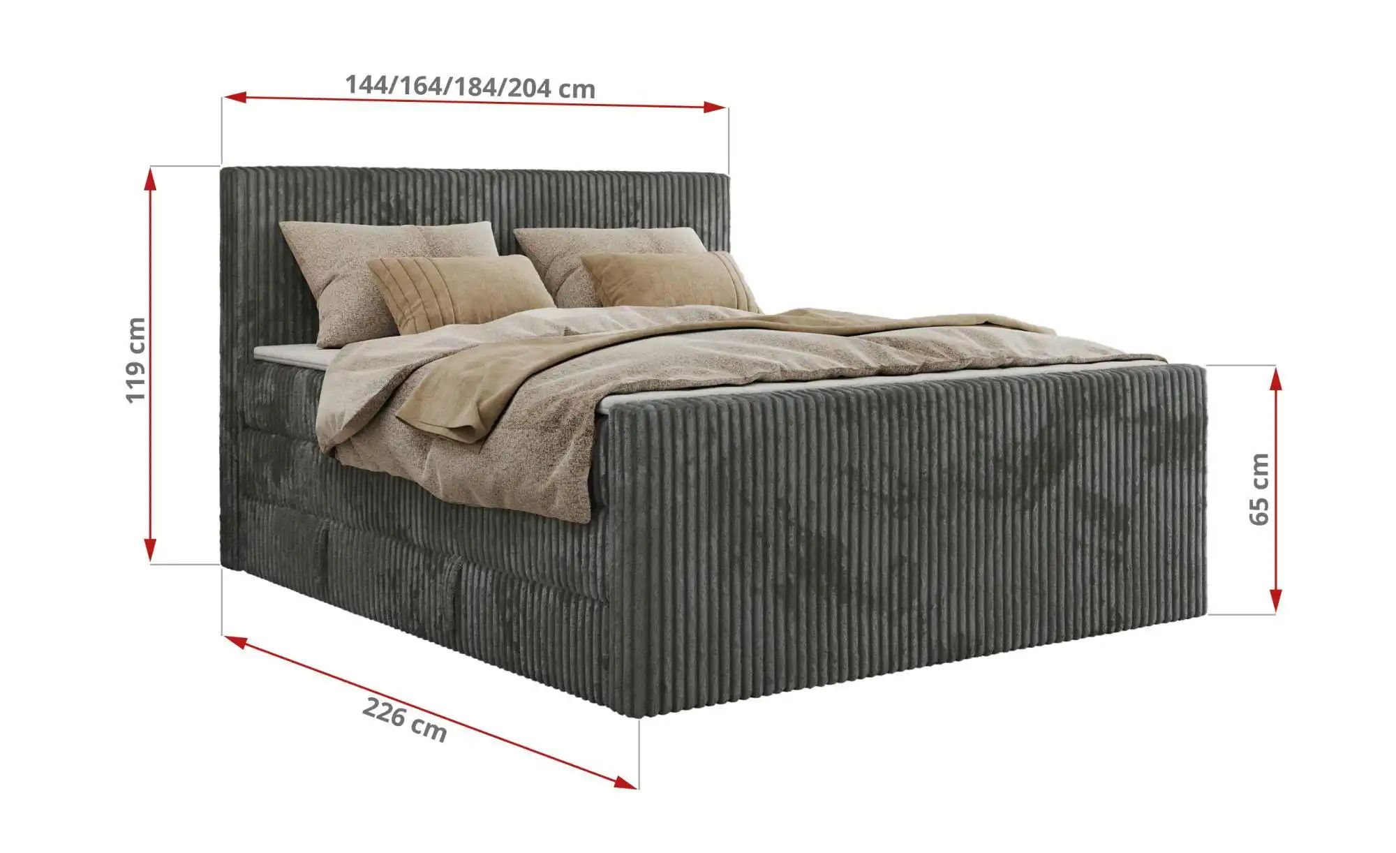 Boxspringbett mit Bettkasten Tiliano King Duo ¦ grau ¦ Maße (cm): B: 204 H: günstig online kaufen