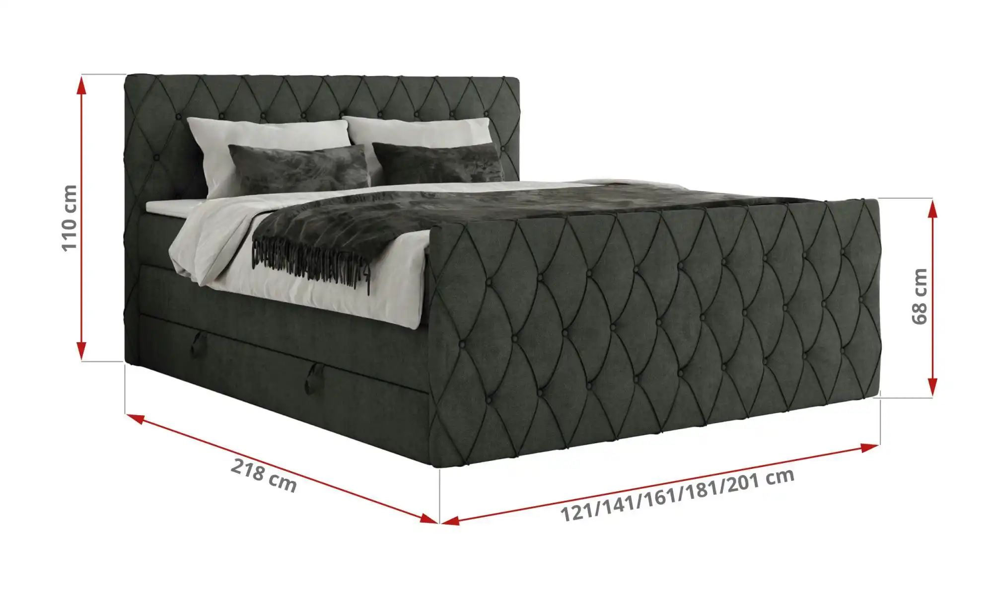 Boxspringbett mit Bettkasten Miren King Duo ¦ grau ¦ Maße (cm): B: 201 H: 1 günstig online kaufen