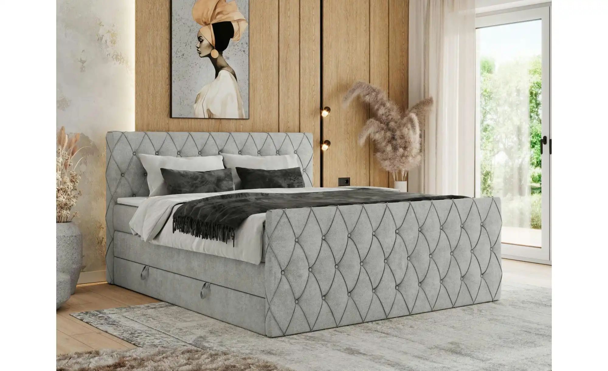Boxspringbett mit Bettkasten Miren King Duo ¦ grau ¦ Maße (cm): B: 141 H: 1 günstig online kaufen