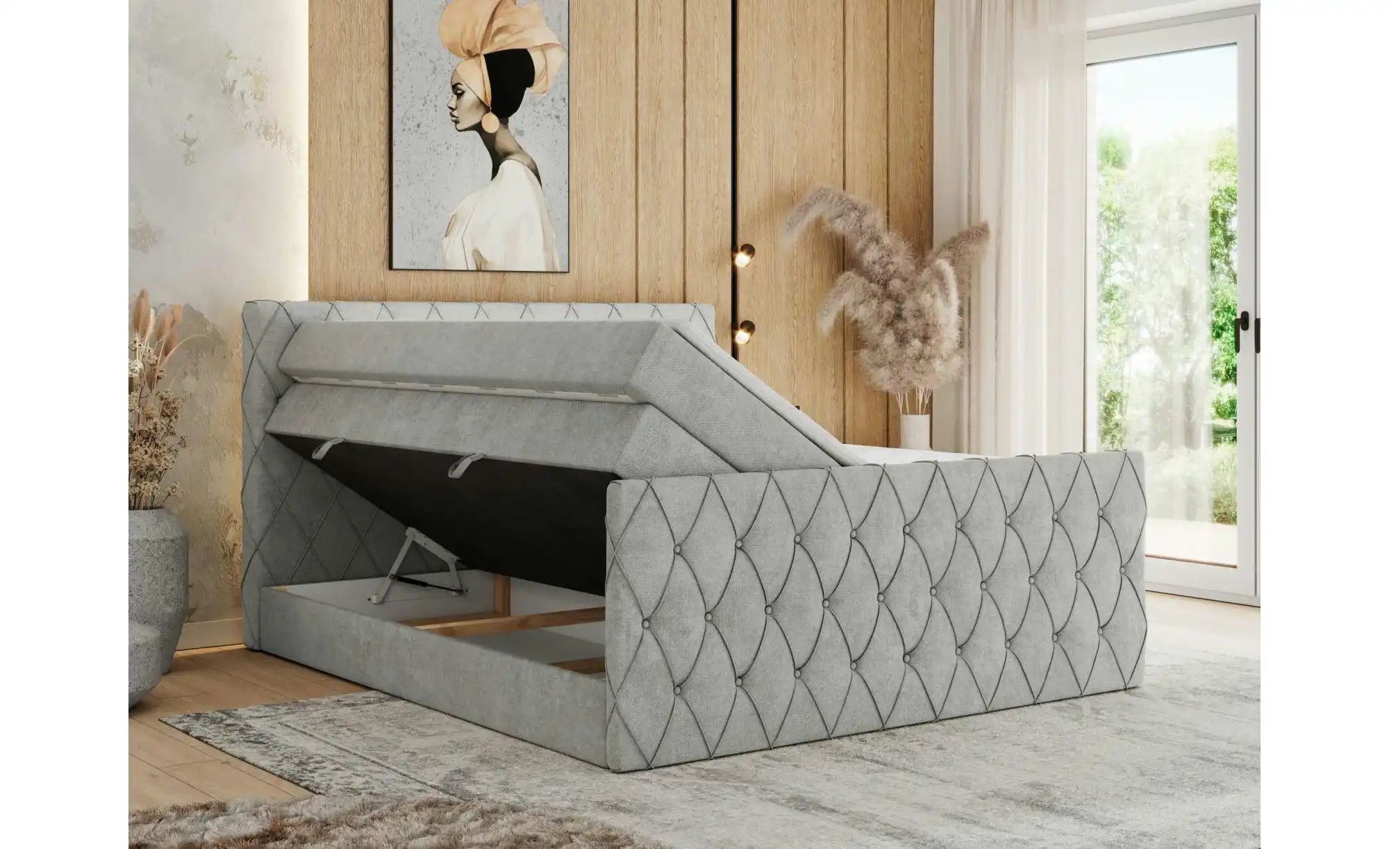 Boxspringbett mit Bettkasten Miren King Duo ¦ grau ¦ Maße (cm): B: 181 H: 1 günstig online kaufen