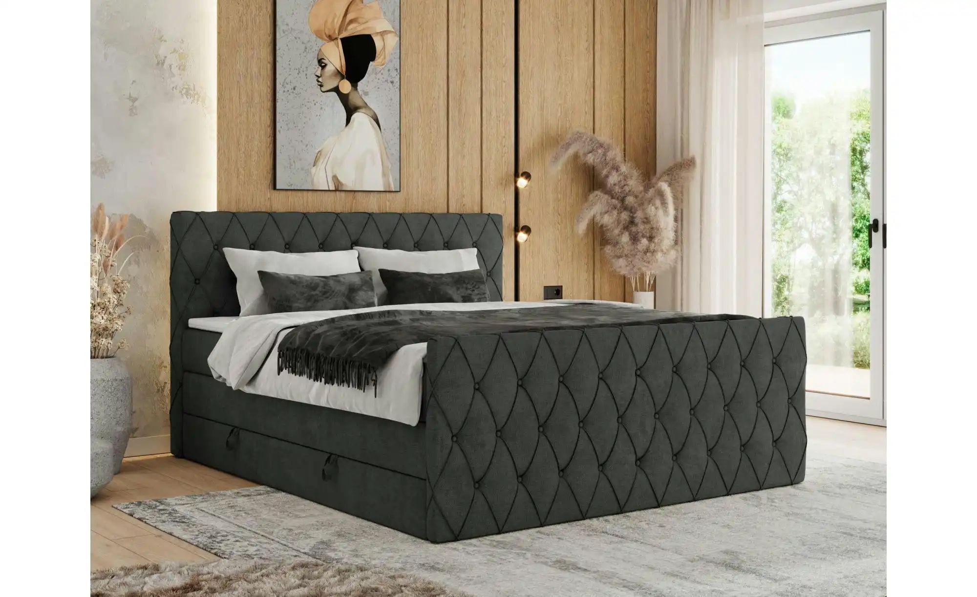 Boxspringbett mit Bettkasten Miren King Duo ¦ grau ¦ Maße (cm): B: 161 H: 1 günstig online kaufen