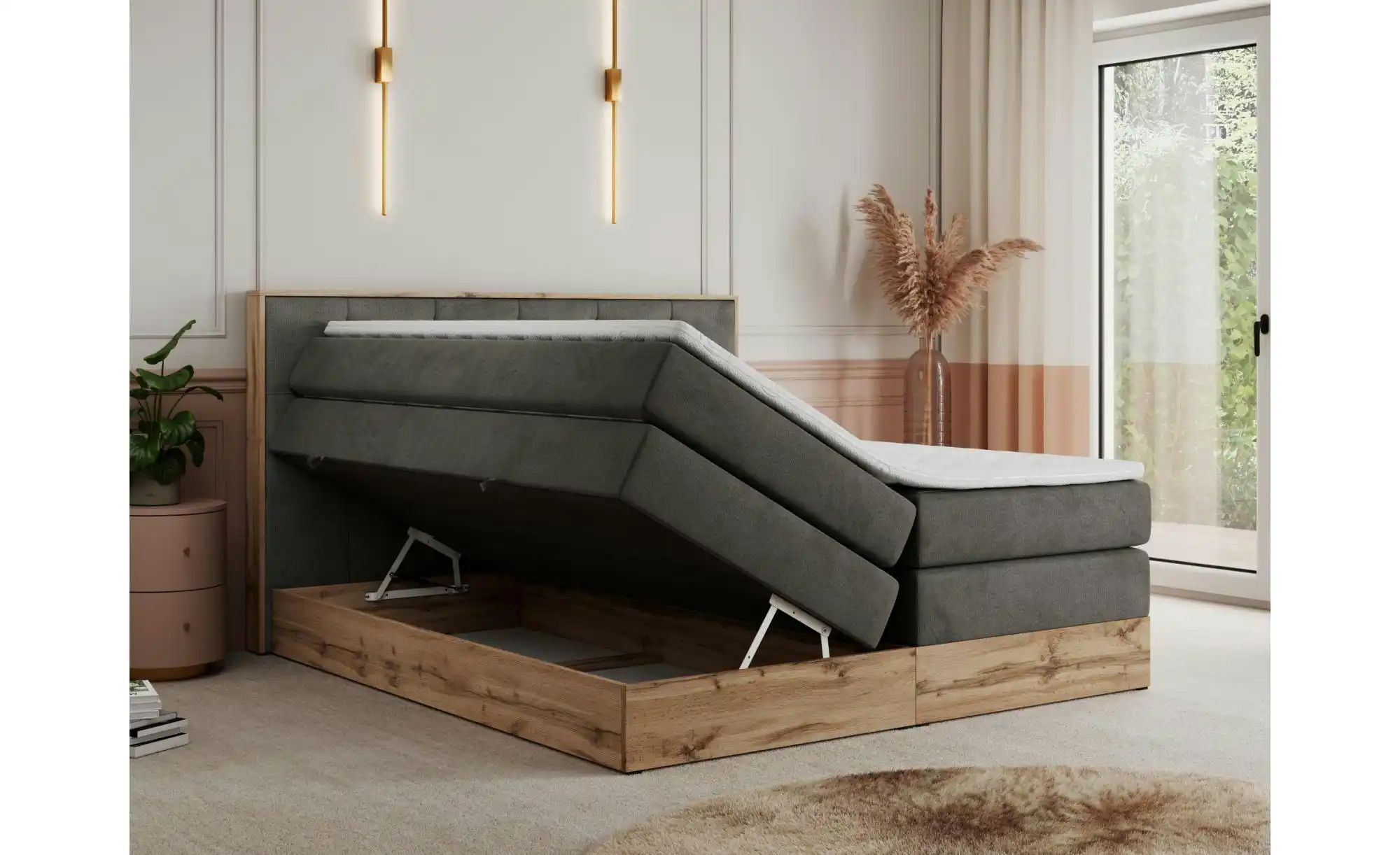 Boxspringbett mit Bettkasten Veneto King ¦ grau ¦ Maße (cm): B: 148 H: 115 günstig online kaufen