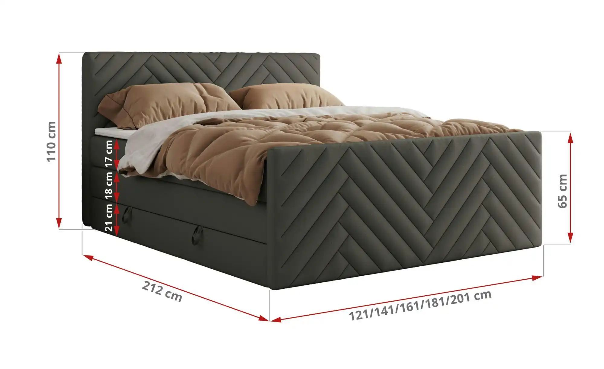 Thumbnail - Boxspringbett mit Bettkasten Paris King Duo ¦ grau ¦ Maße (cm): B: 181 H: 110 Betten > Boxspringbetten - Höffner