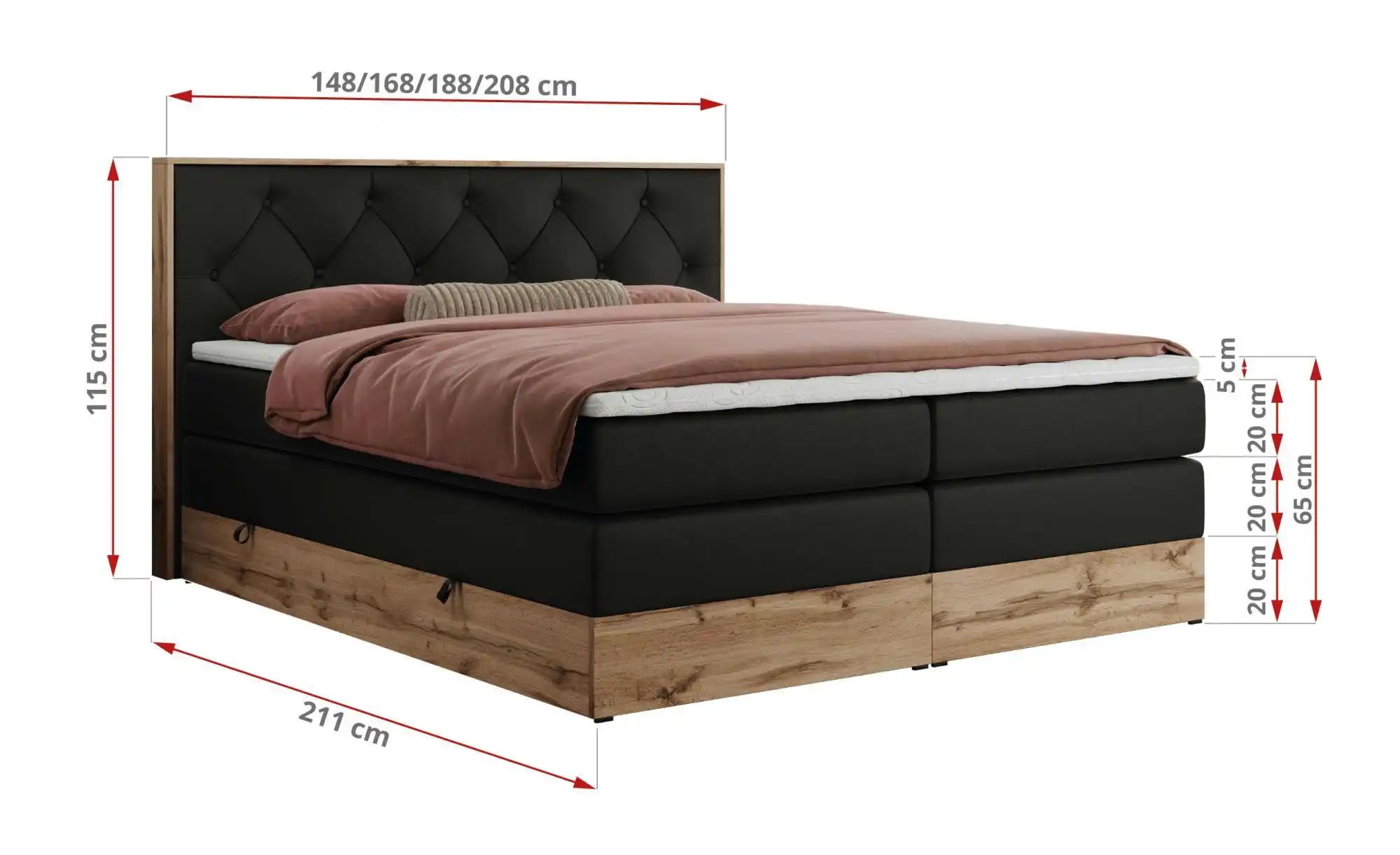 Boxspringbett mit Bettkasten Veneto King ¦ schwarz ¦ Maße (cm): B: 148 H: 1 günstig online kaufen