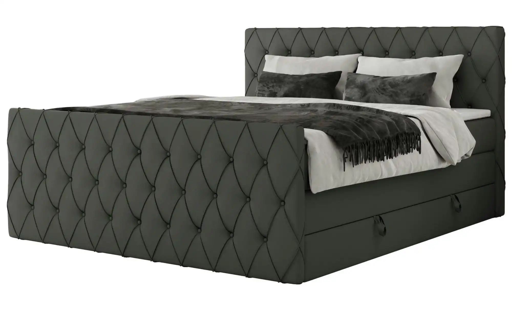Boxspringbett mit Bettkasten Miren King Duo ¦ grau ¦ Maße (cm): B: 141 H: 1 günstig online kaufen