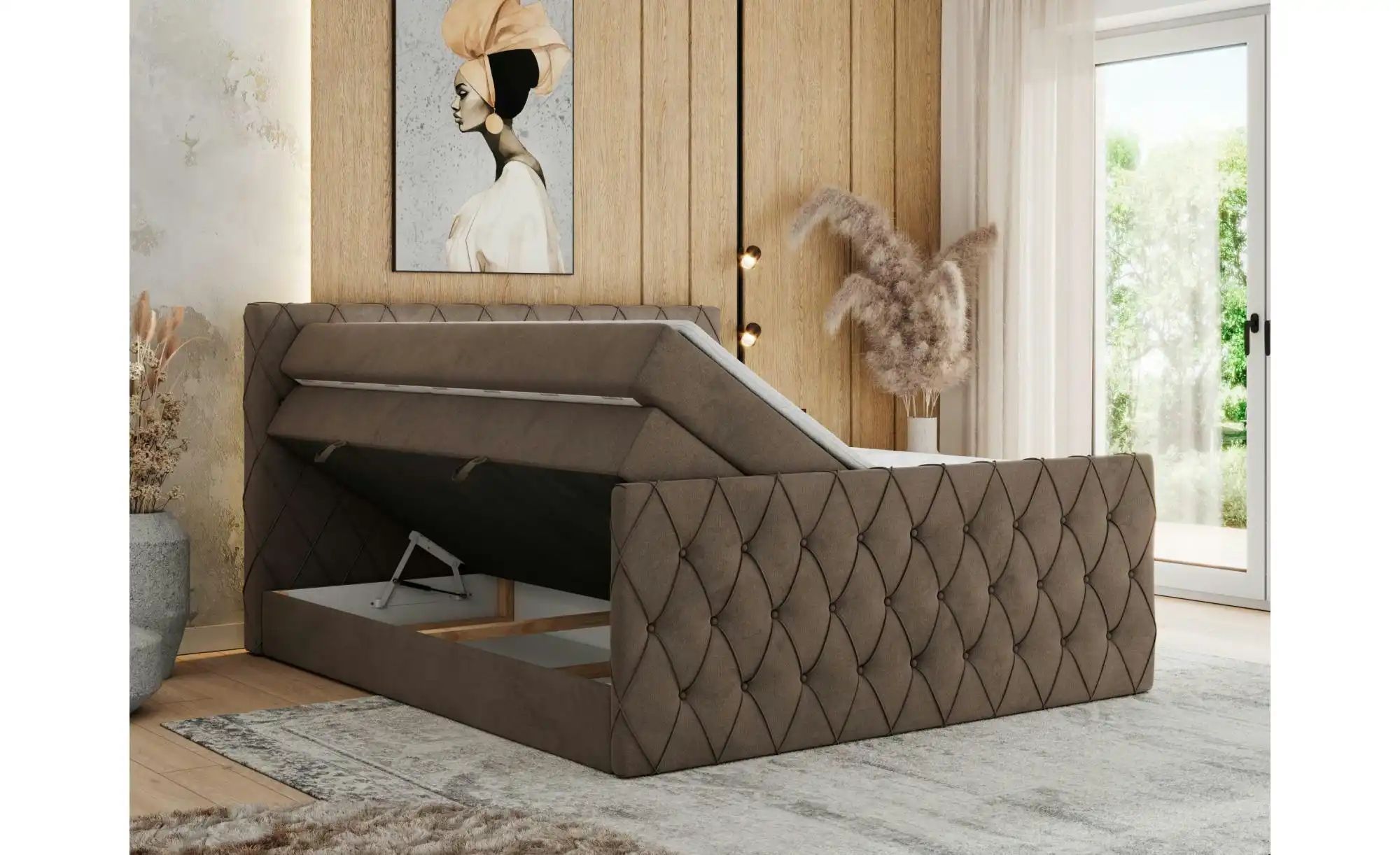 Boxspringbett mit Bettkasten Miren King Duo ¦ braun ¦ Maße (cm): B: 201 H: günstig online kaufen