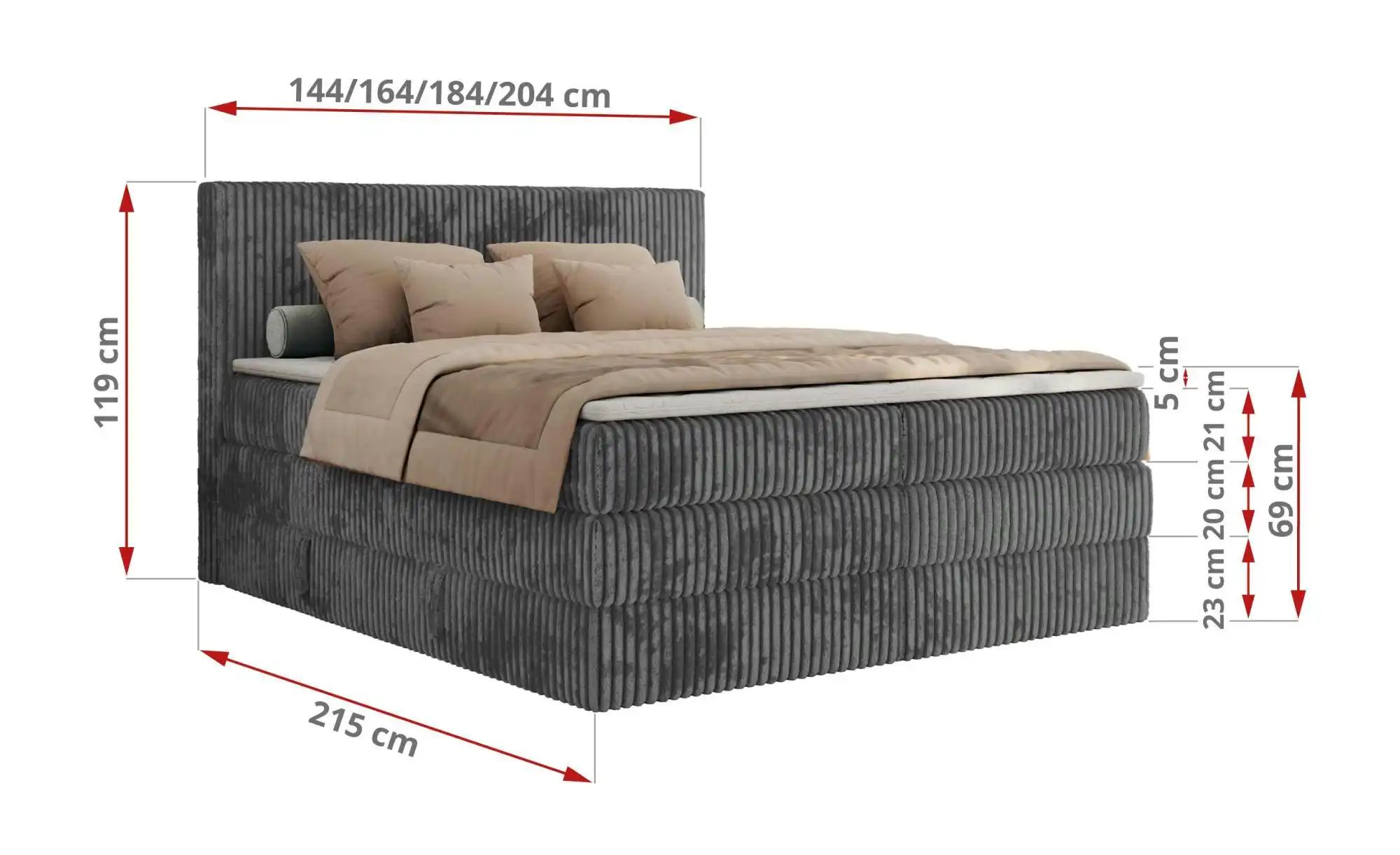 Thumbnail - Boxspringbett mit Bettkasten Tiliano King ¦ grau ¦ Maße (cm): B: 186 H: 119 Betten > Boxspringbetten - Höffner