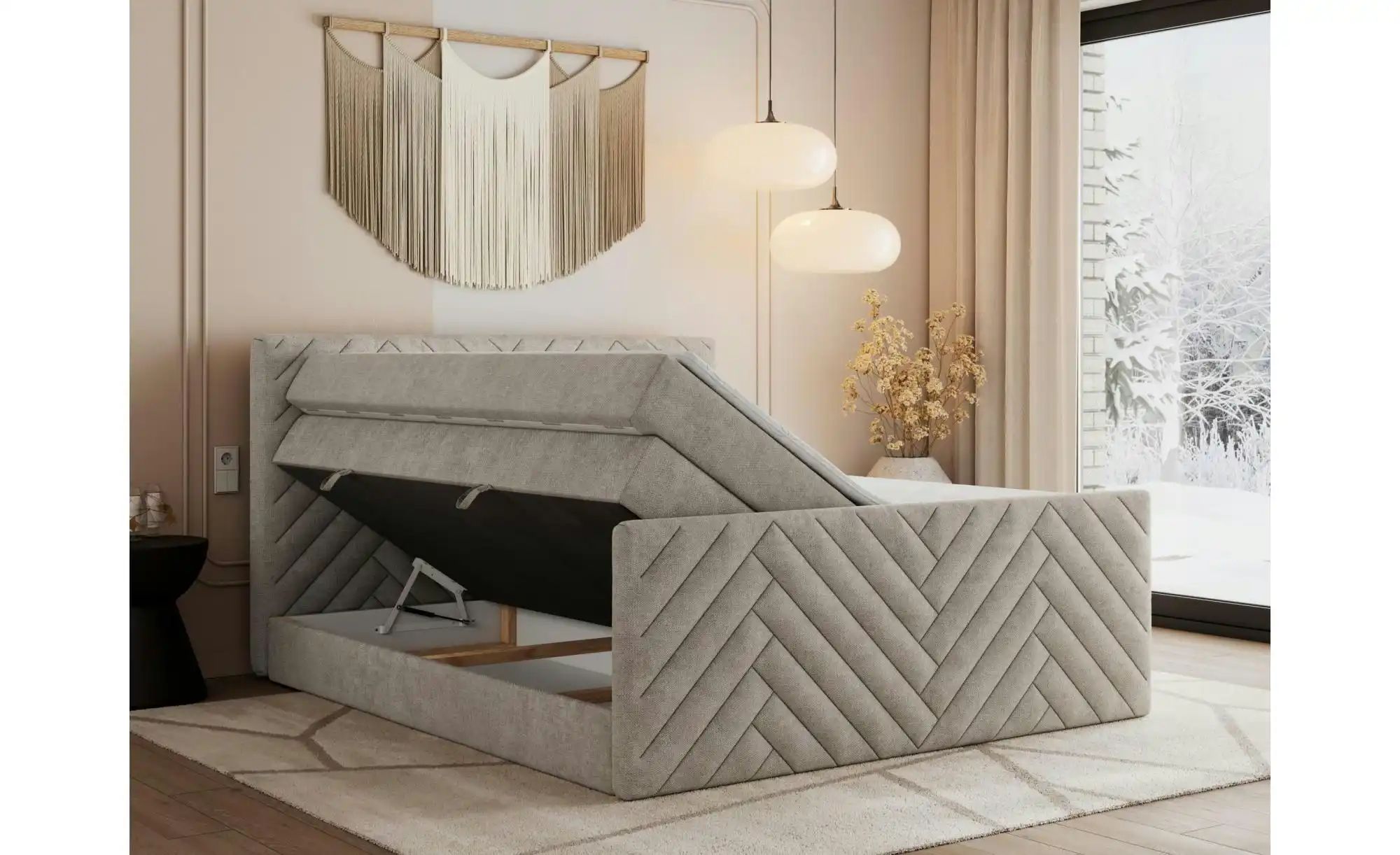 Boxspringbett mit Bettkasten Paris King Duo ¦ beige ¦ Maße (cm): B: 201 H: günstig online kaufen