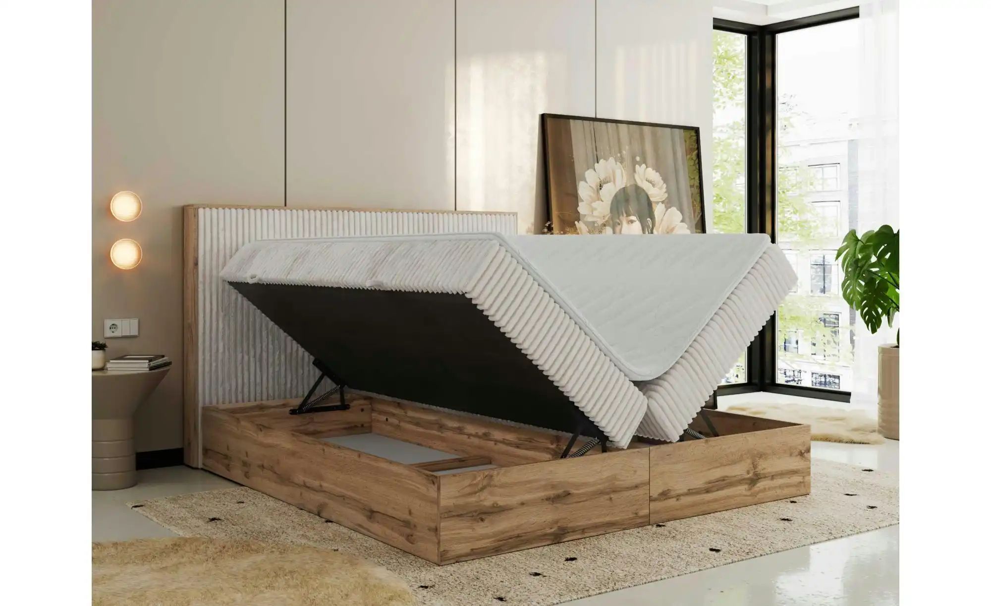 Boxbett mit Bettkasten Wood Classic ¦ beige ¦ Maße (cm): B: 204 H: 120 Bett günstig online kaufen