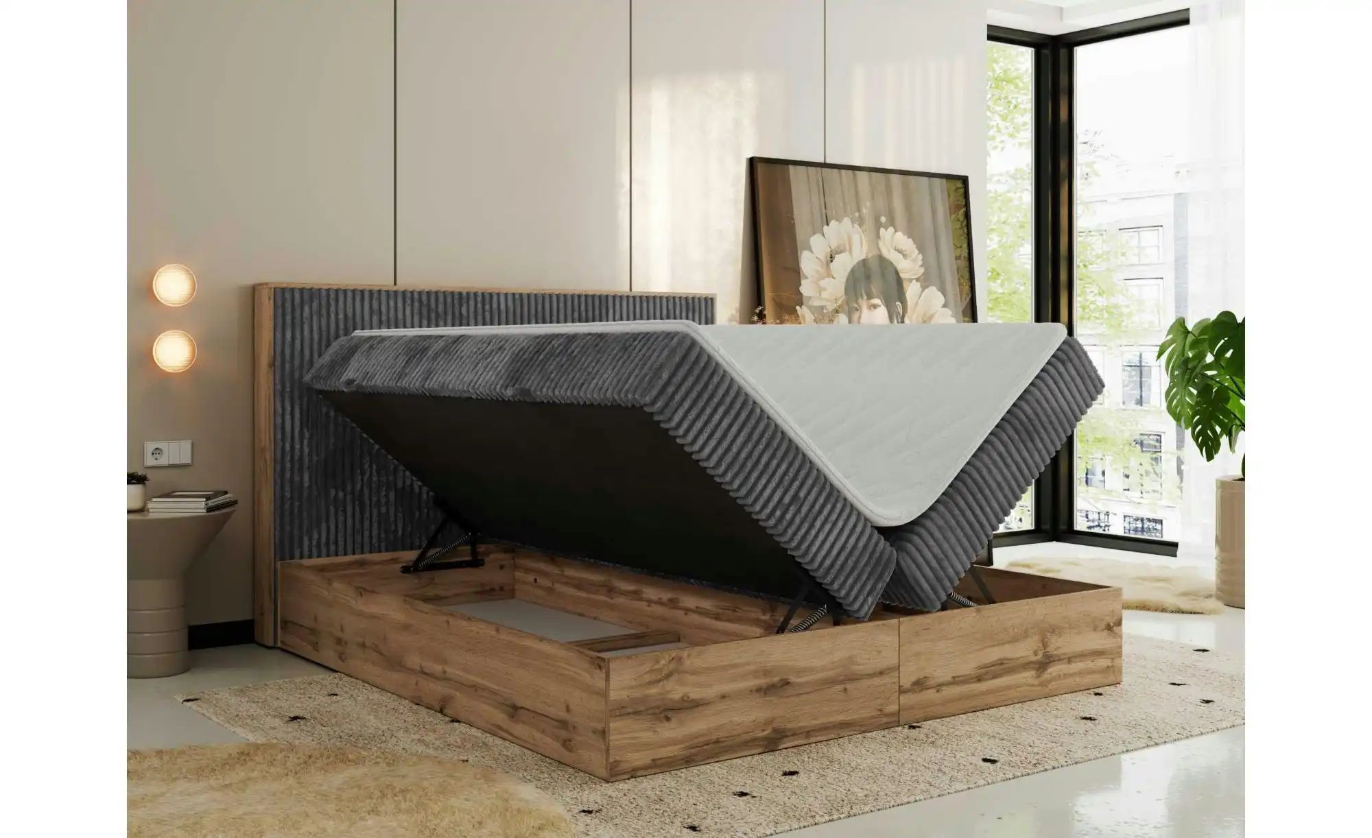 Boxbett mit Bettkasten Wood Classic ¦ grau ¦ Maße (cm): B: 144 H: 120 Bette günstig online kaufen