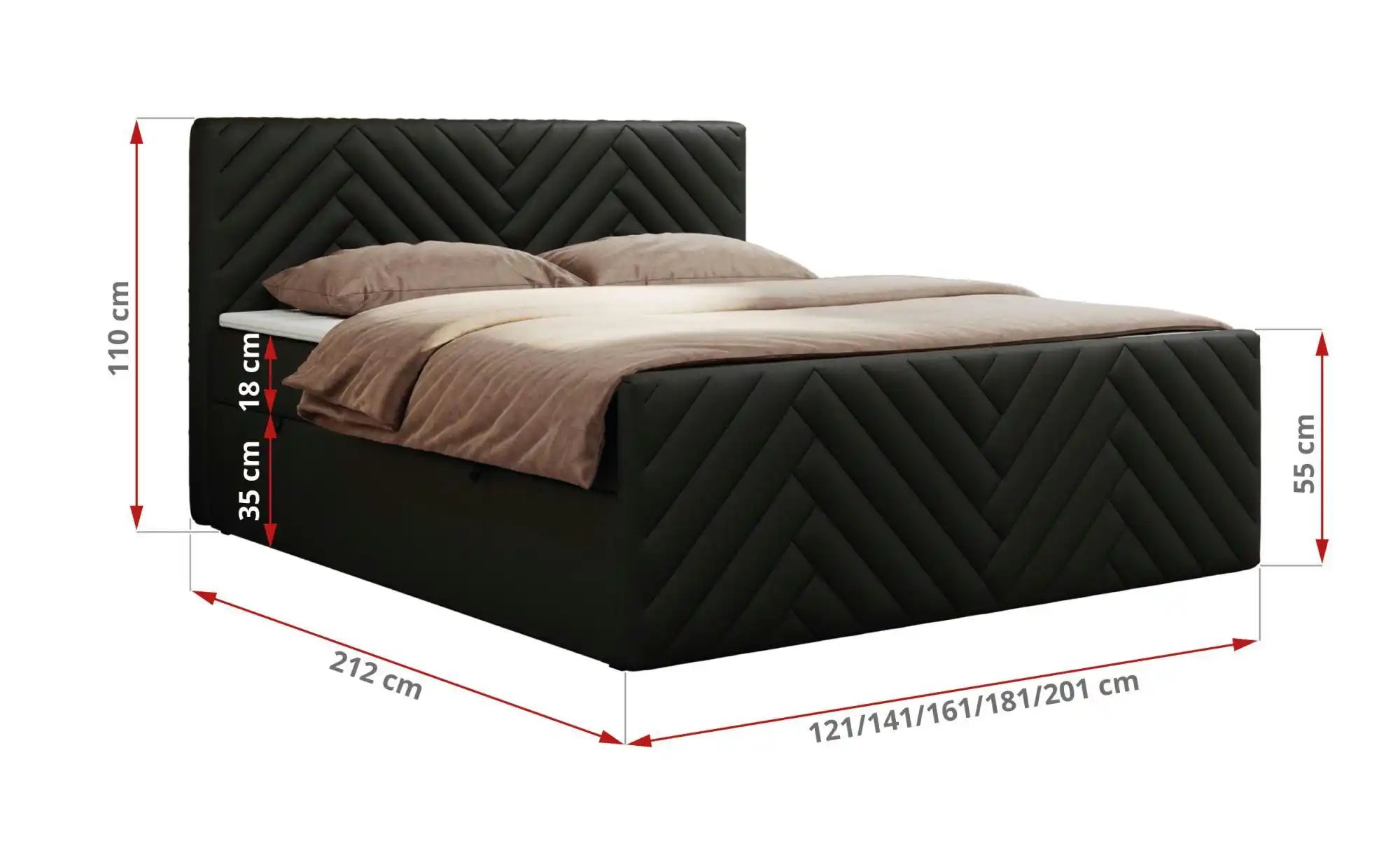 Thumbnail - Boxbett mit Bettkasten Paris Duo ¦ schwarz ¦ Maße (cm): B: 141 H: 110 Betten > Komfortbetten - Höffner