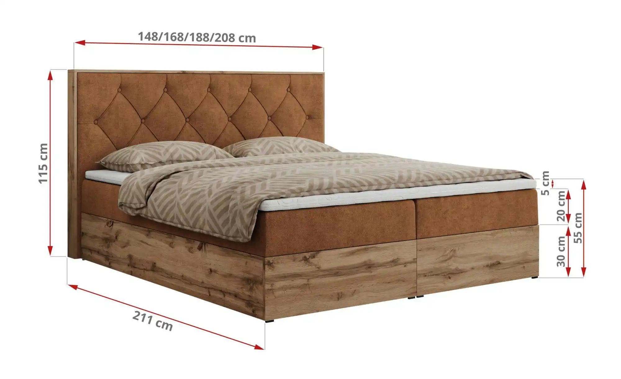 Boxbett mit Bettkasten Veneto ¦ orange ¦ Maße (cm): B: 208 H: 115 Betten > günstig online kaufen