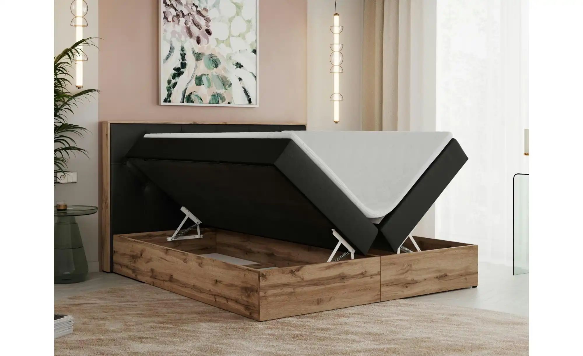 Boxbett mit Bettkasten Veneto ¦ schwarz ¦ Maße (cm): B: 208 H: 115 Betten > günstig online kaufen