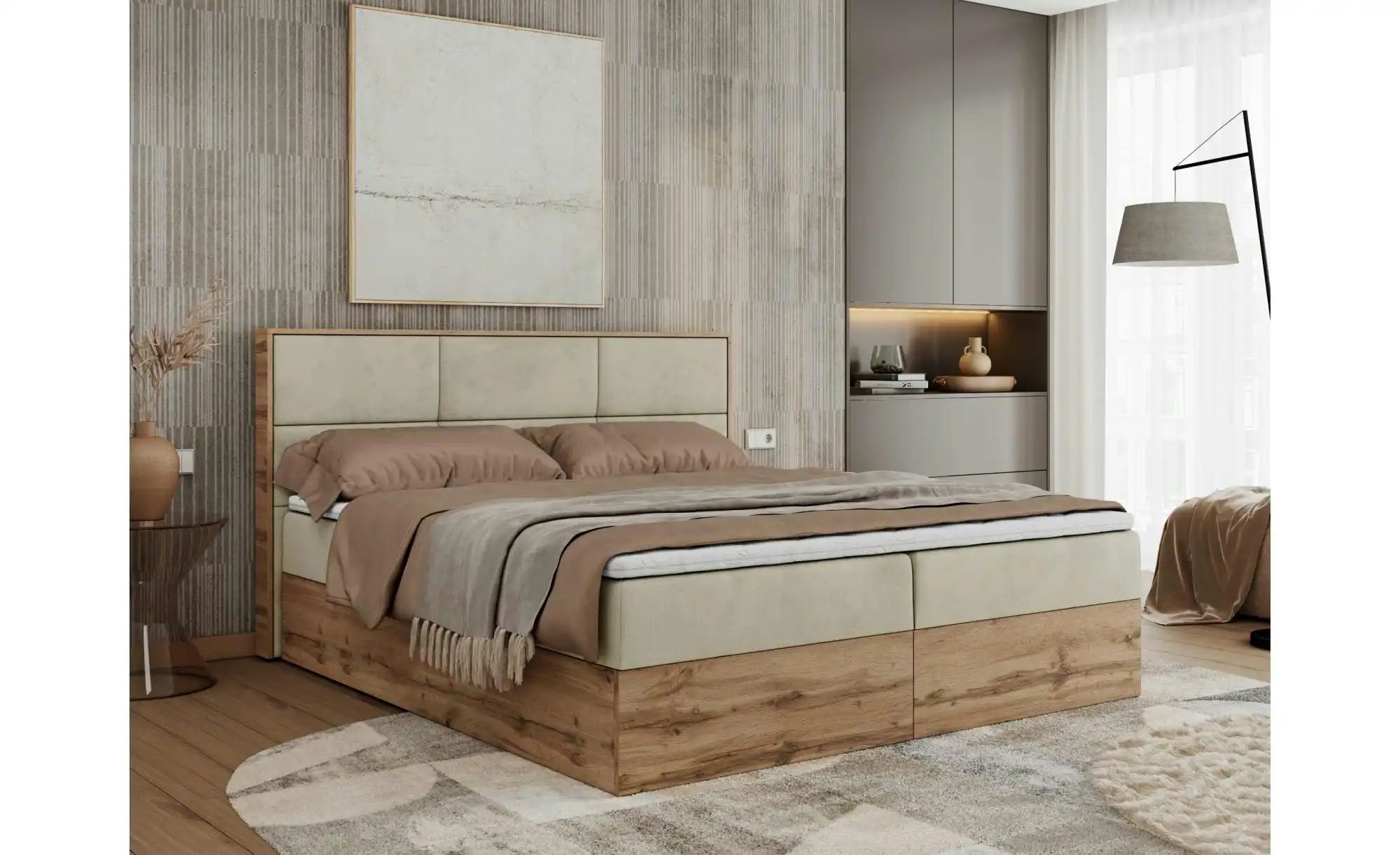 Boxbett mit Bettkasten Albero 2 ¦ beige ¦ Maße (cm): B: 128 H: 104 Betten > günstig online kaufen