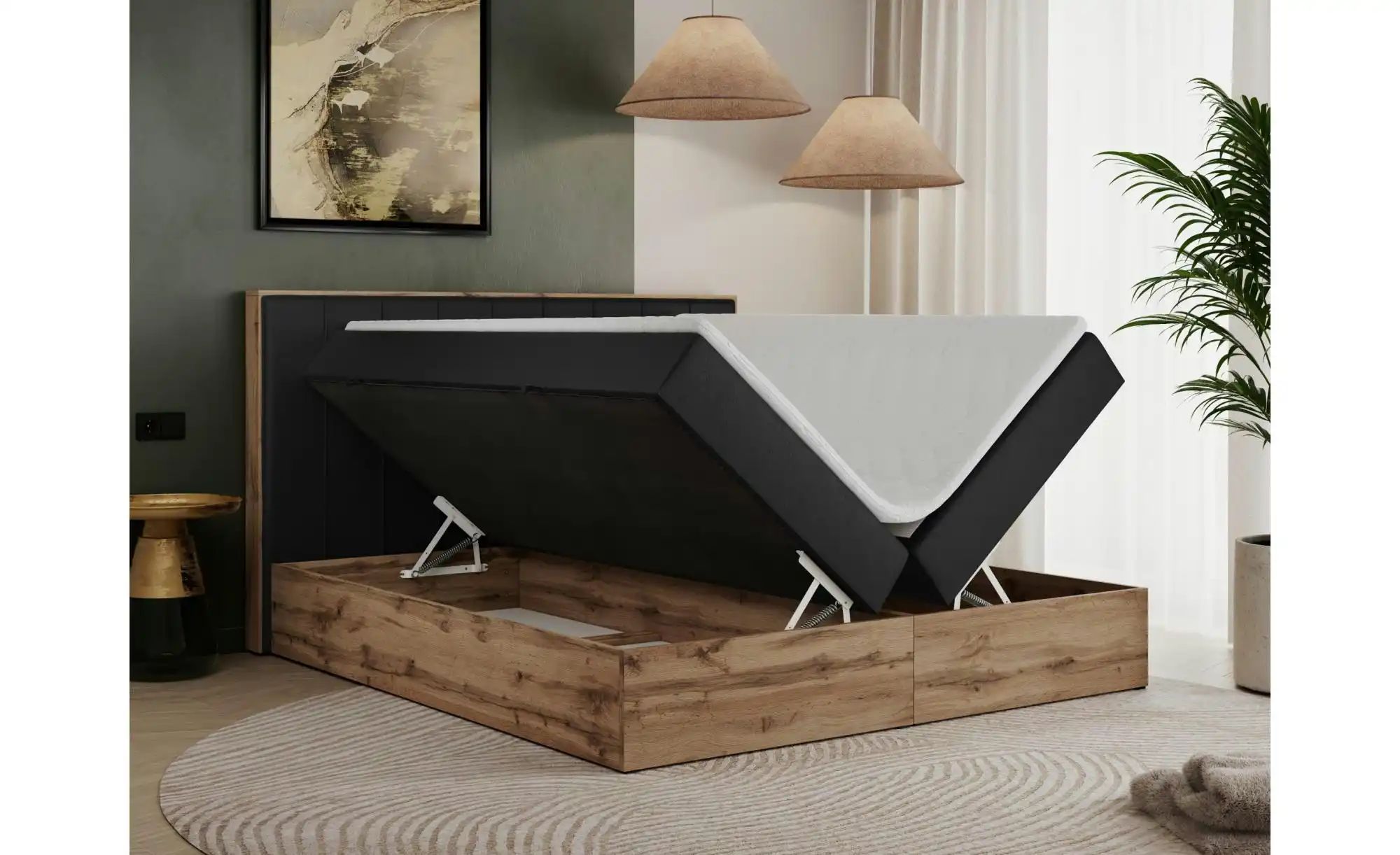 Boxbett mit Bettkasten Bellissimo ¦ schwarz ¦ Maße (cm): B: 148 H: 115 Bett günstig online kaufen