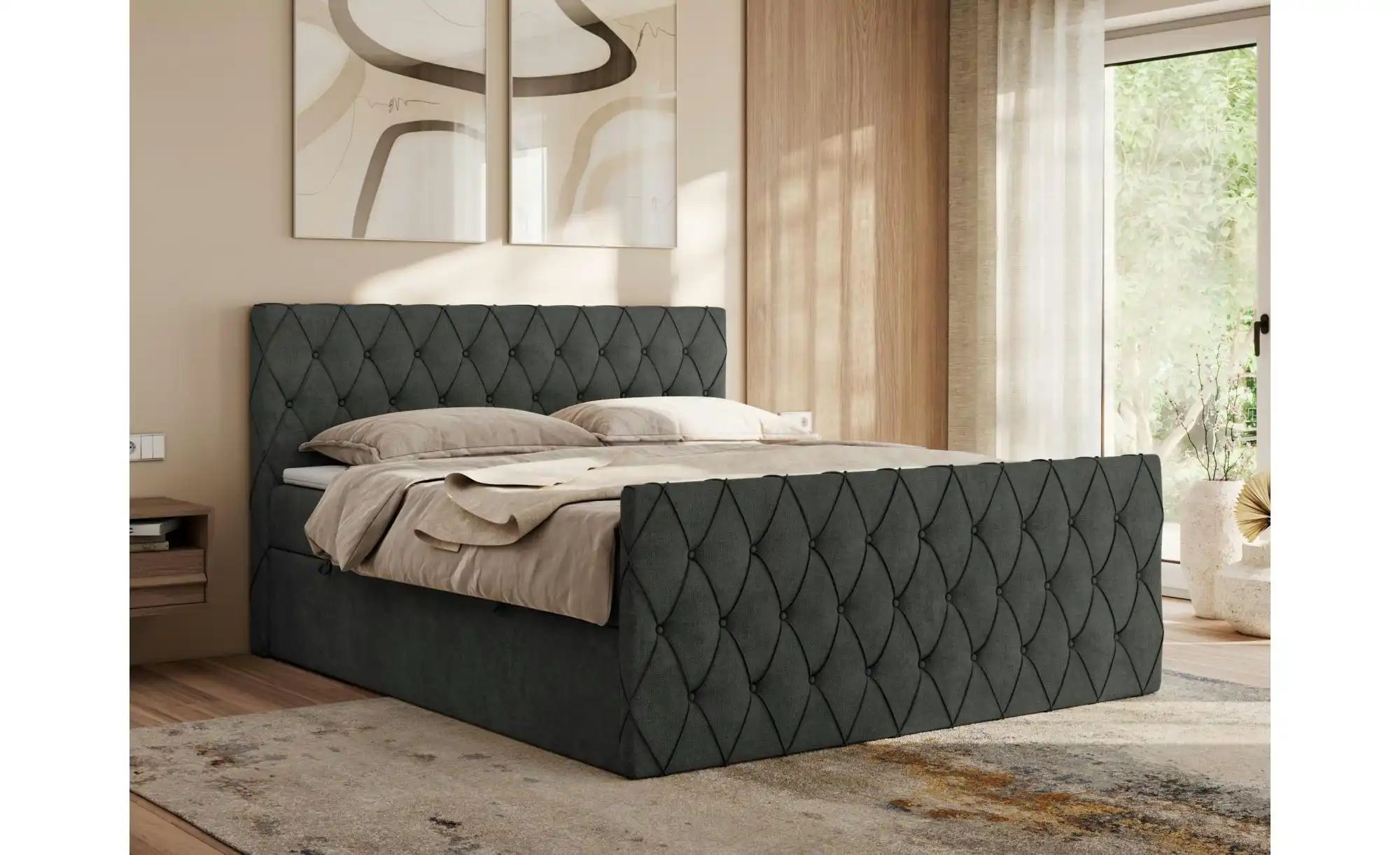 Boxspringbett mit Bettkasten Miren Duo ¦ grau ¦ Maße (cm): B: 161 H: 110 Be günstig online kaufen