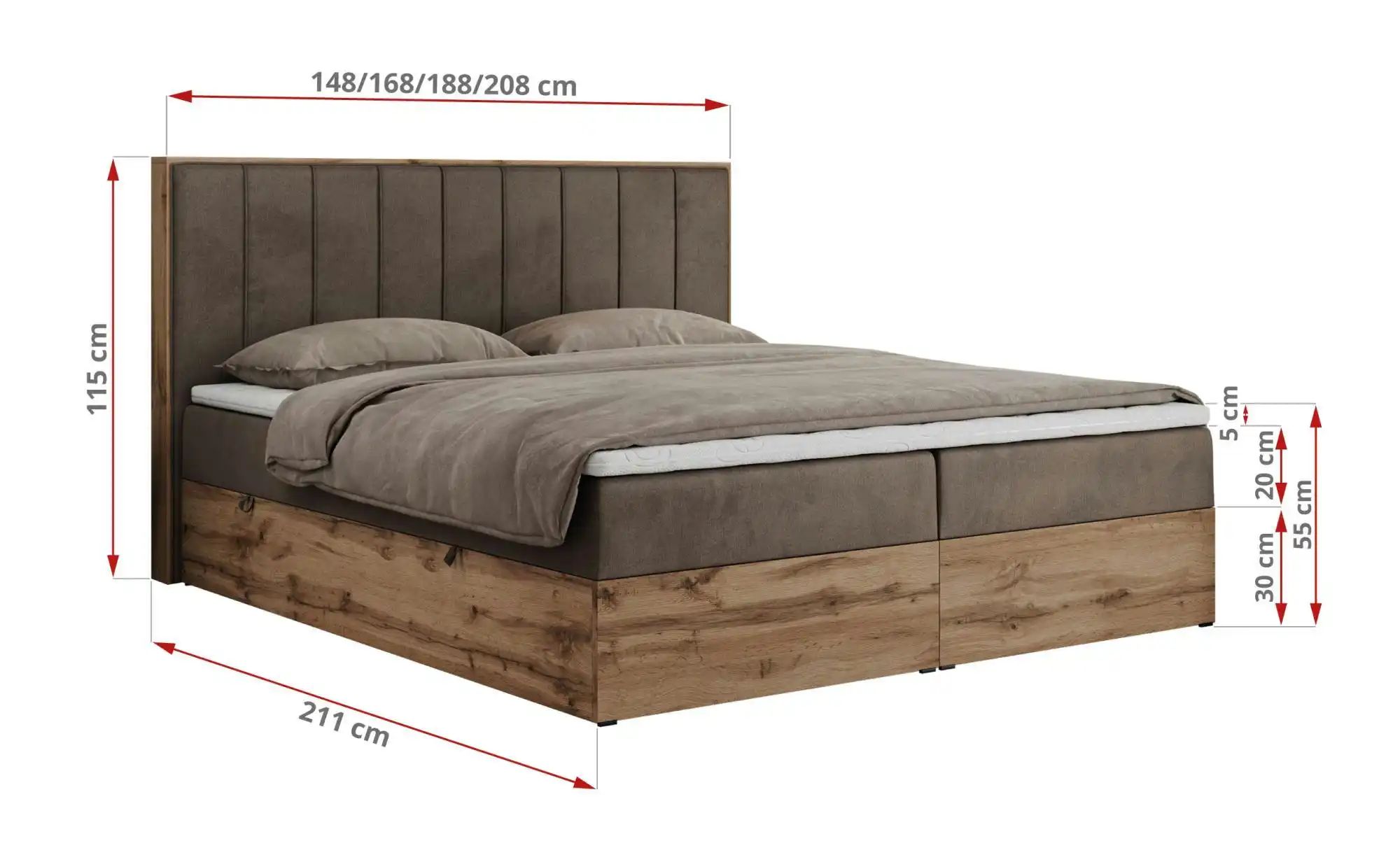 Thumbnail - Boxbett mit Bettkasten Bellissimo ¦ braun ¦ Maße (cm): B: 148 H: 115 Betten > Komfortbetten - Höffner