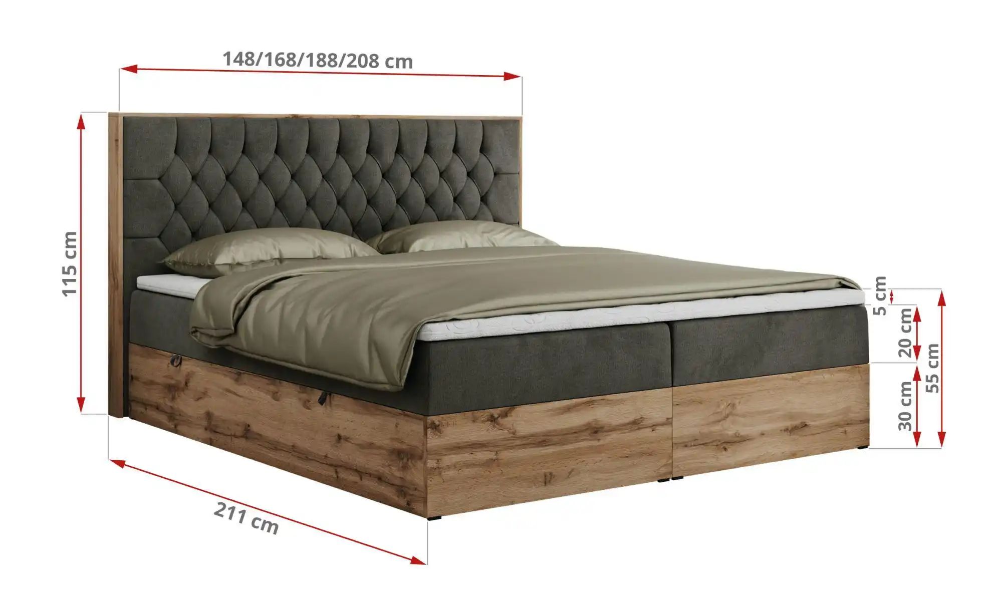 Boxbett mit Bettkasten Amore ¦ grau ¦ Maße (cm): B: 208 H: 115 Betten > Kom günstig online kaufen