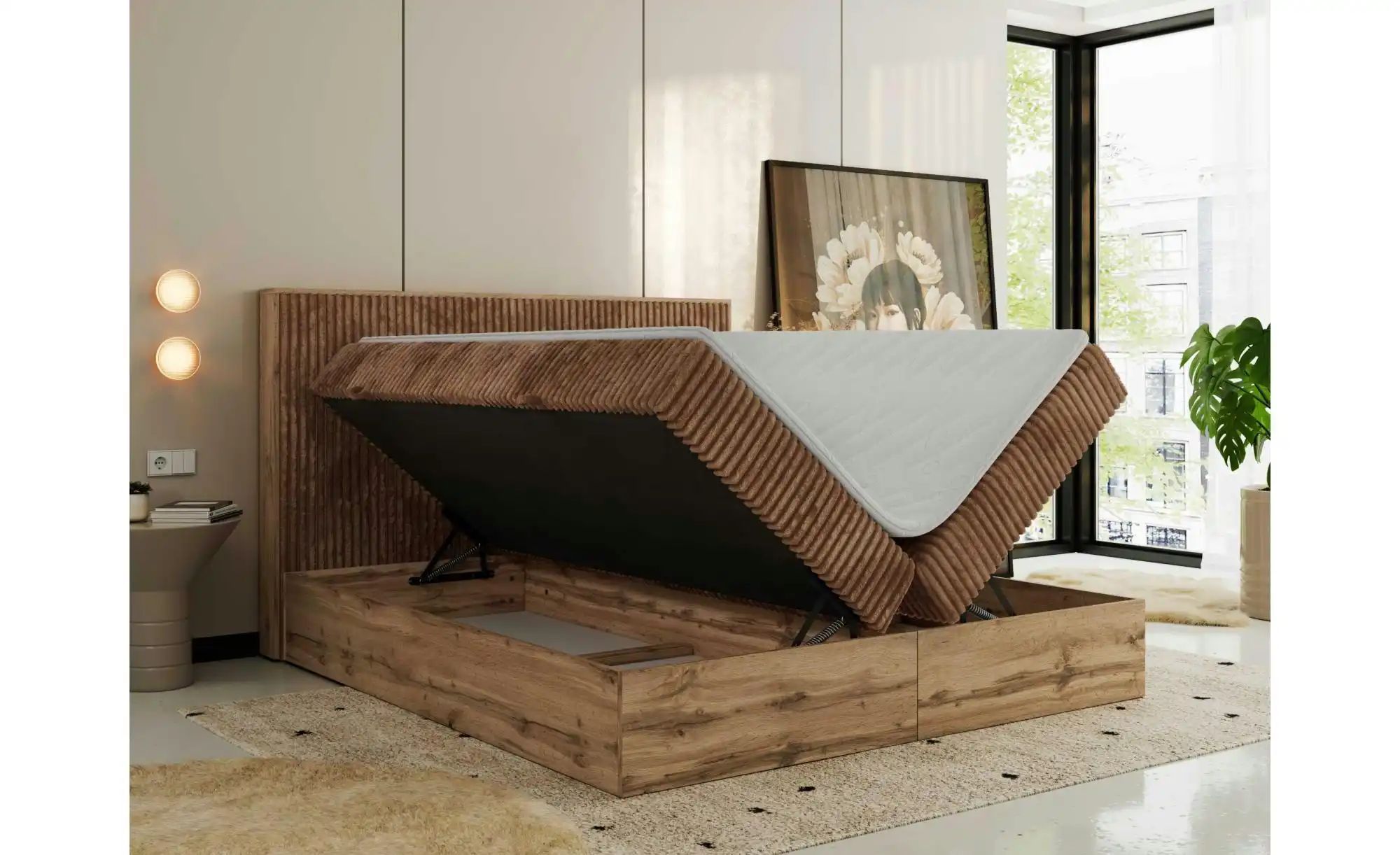 Boxbett mit Bettkasten Wood Classic ¦ orange ¦ Maße (cm): B: 144 H: 120 Bet günstig online kaufen