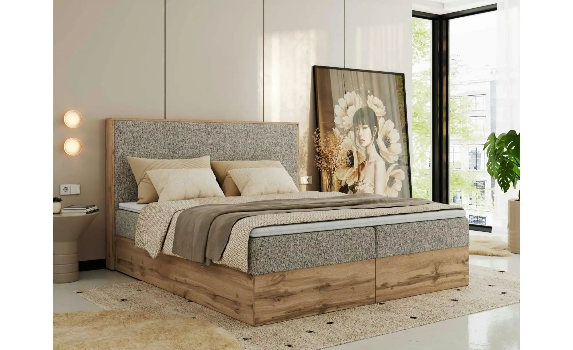 Boxbett mit Bettkasten Wood Classic ¦ beige ¦ Maße (cm): B: 164 H: 120 Bett günstig online kaufen