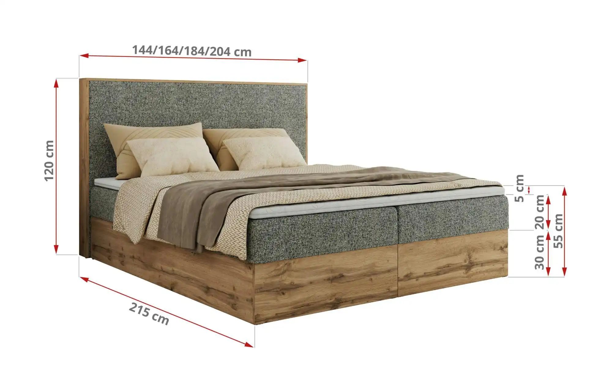 Thumbnail - Boxbett mit Bettkasten Wood Classic ¦ grau ¦ Maße (cm): B: 204 H: 120 Betten > Komfortbetten - Höffner