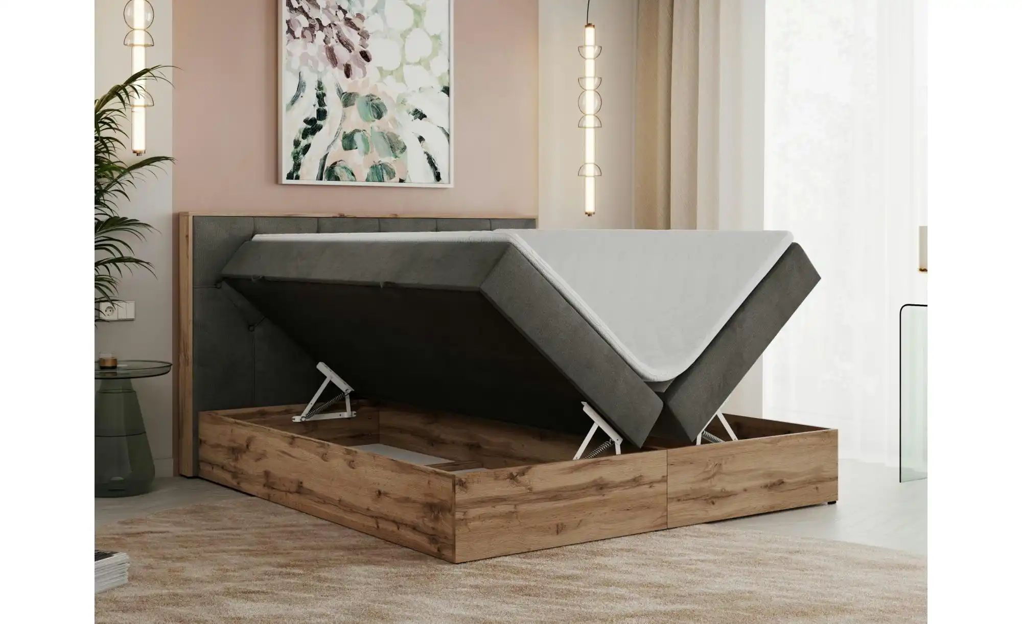 Boxbett mit Bettkasten Veneto ¦ grau ¦ Maße (cm): B: 148 H: 115 Betten > Ko günstig online kaufen