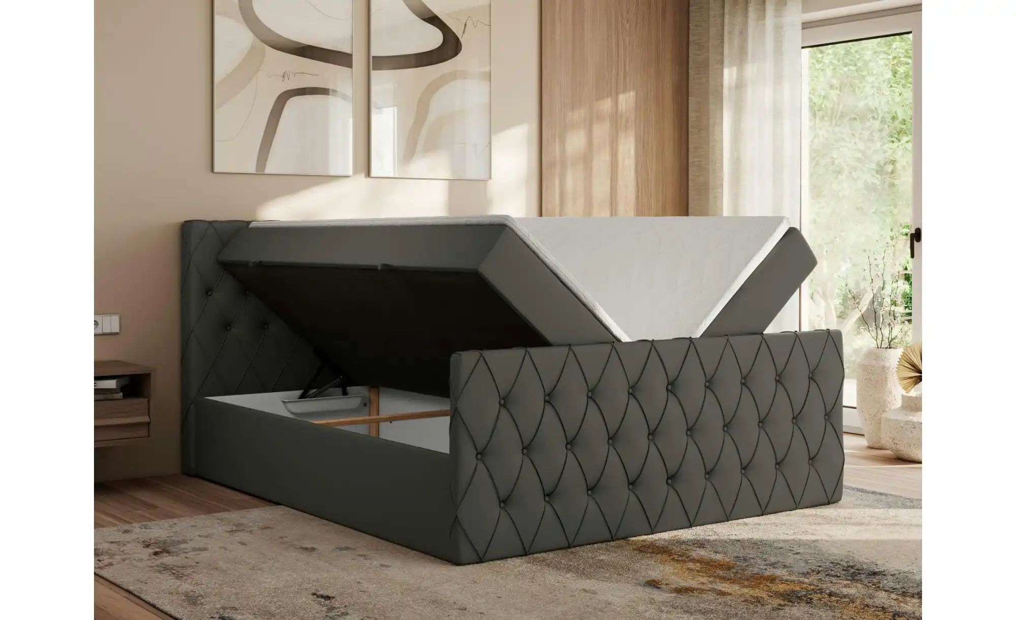Boxspringbett mit Bettkasten Miren Duo ¦ grau ¦ Maße (cm): B: 201 H: 110 Be günstig online kaufen