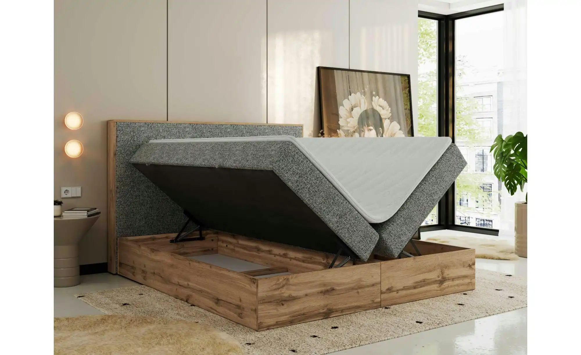 Boxbett mit Bettkasten Wood Classic ¦ grau ¦ Maße (cm): B: 184 H: 120 Bette günstig online kaufen