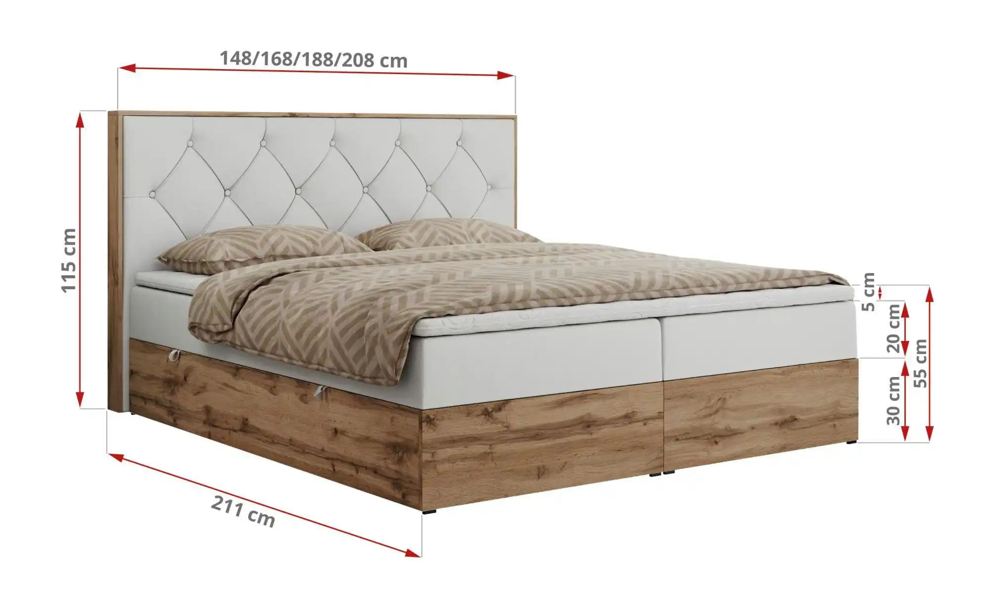 Boxbett mit Bettkasten Veneto ¦ weiß ¦ Maße (cm): B: 208 H: 115 Betten > Ko günstig online kaufen