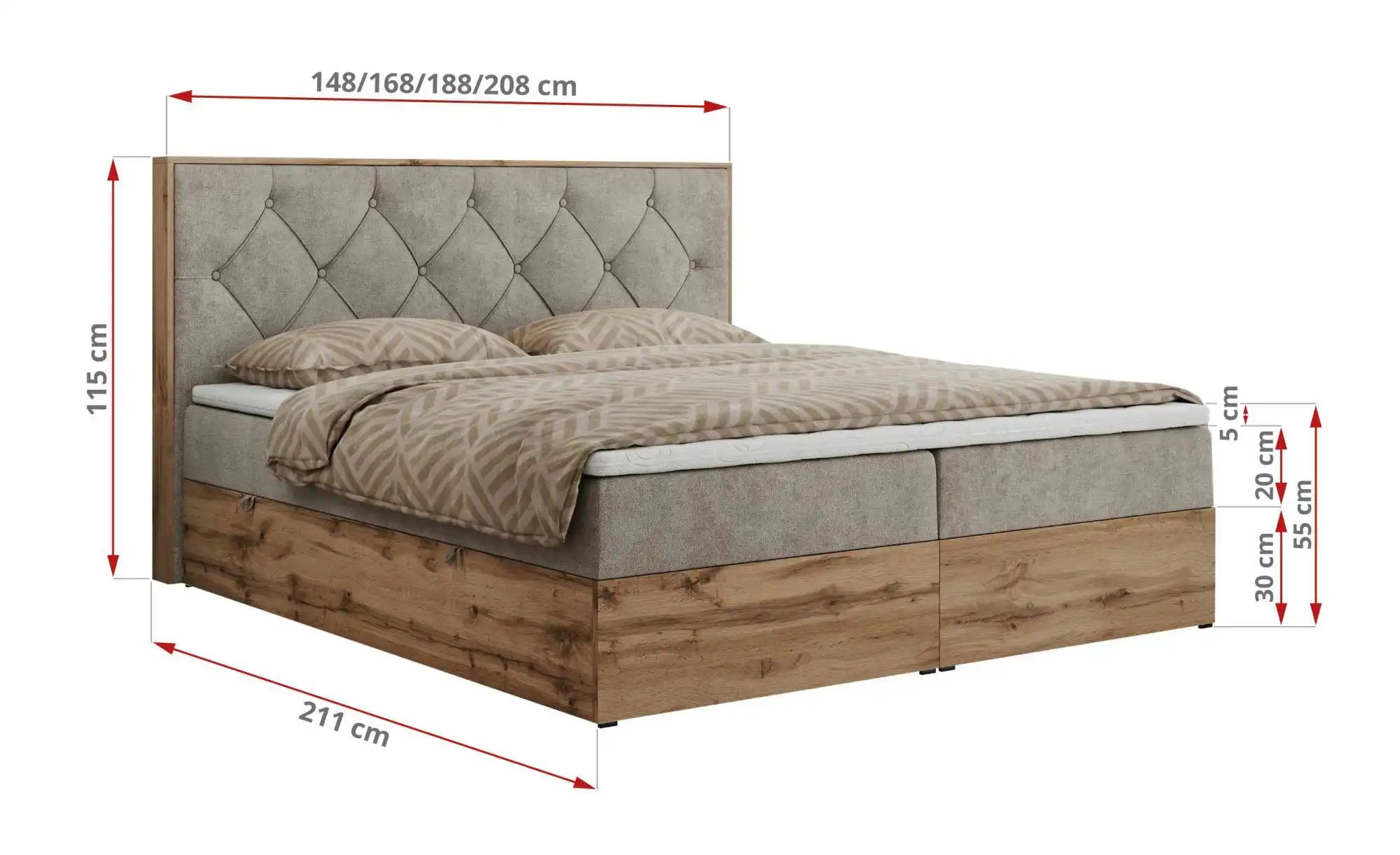 Boxbett mit Bettkasten Veneto ¦ beige ¦ Maße (cm): B: 208 H: 115 Betten > K günstig online kaufen