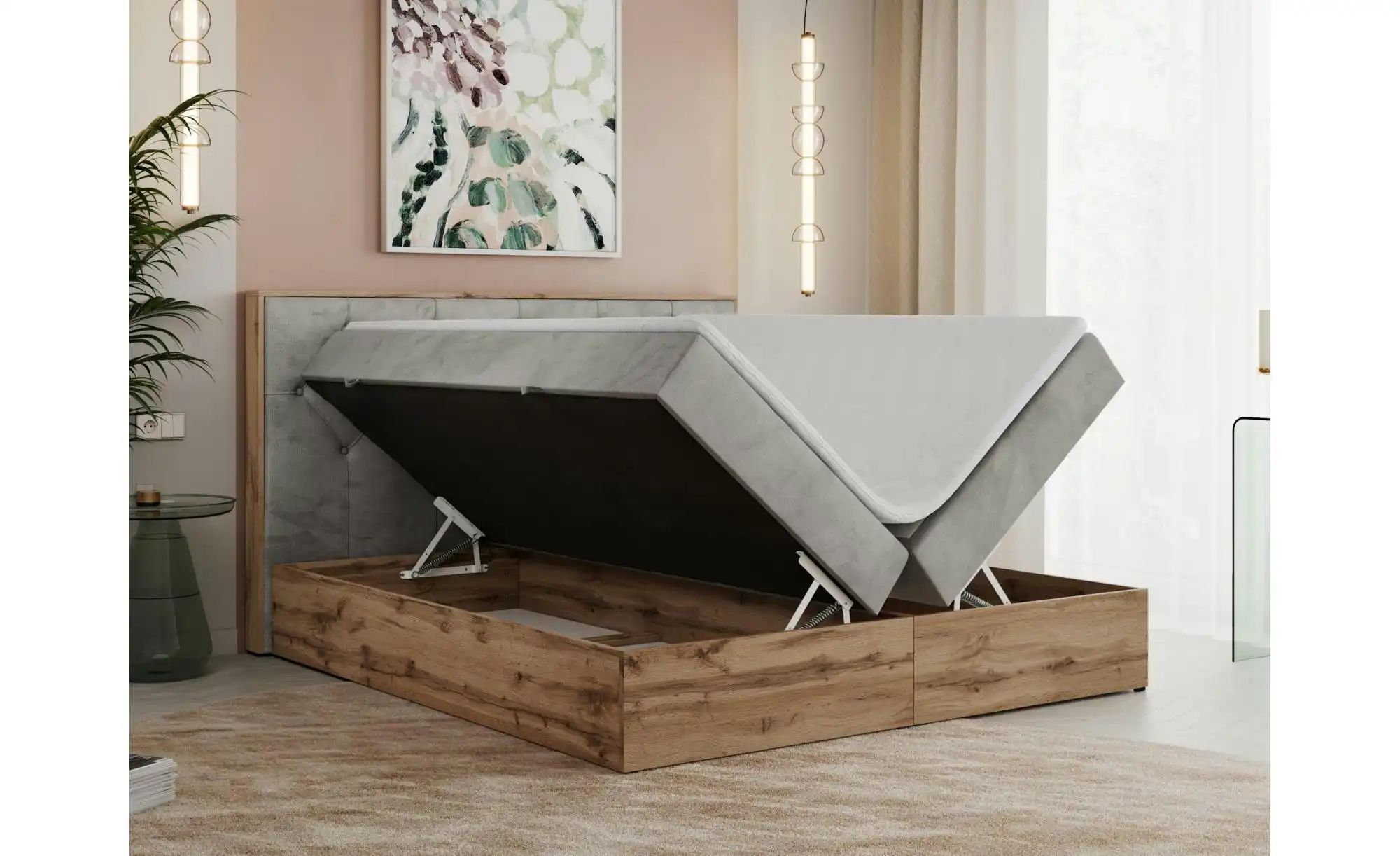 Boxbett mit Bettkasten Veneto ¦ grau ¦ Maße (cm): B: 208 H: 115 Betten > Ko günstig online kaufen