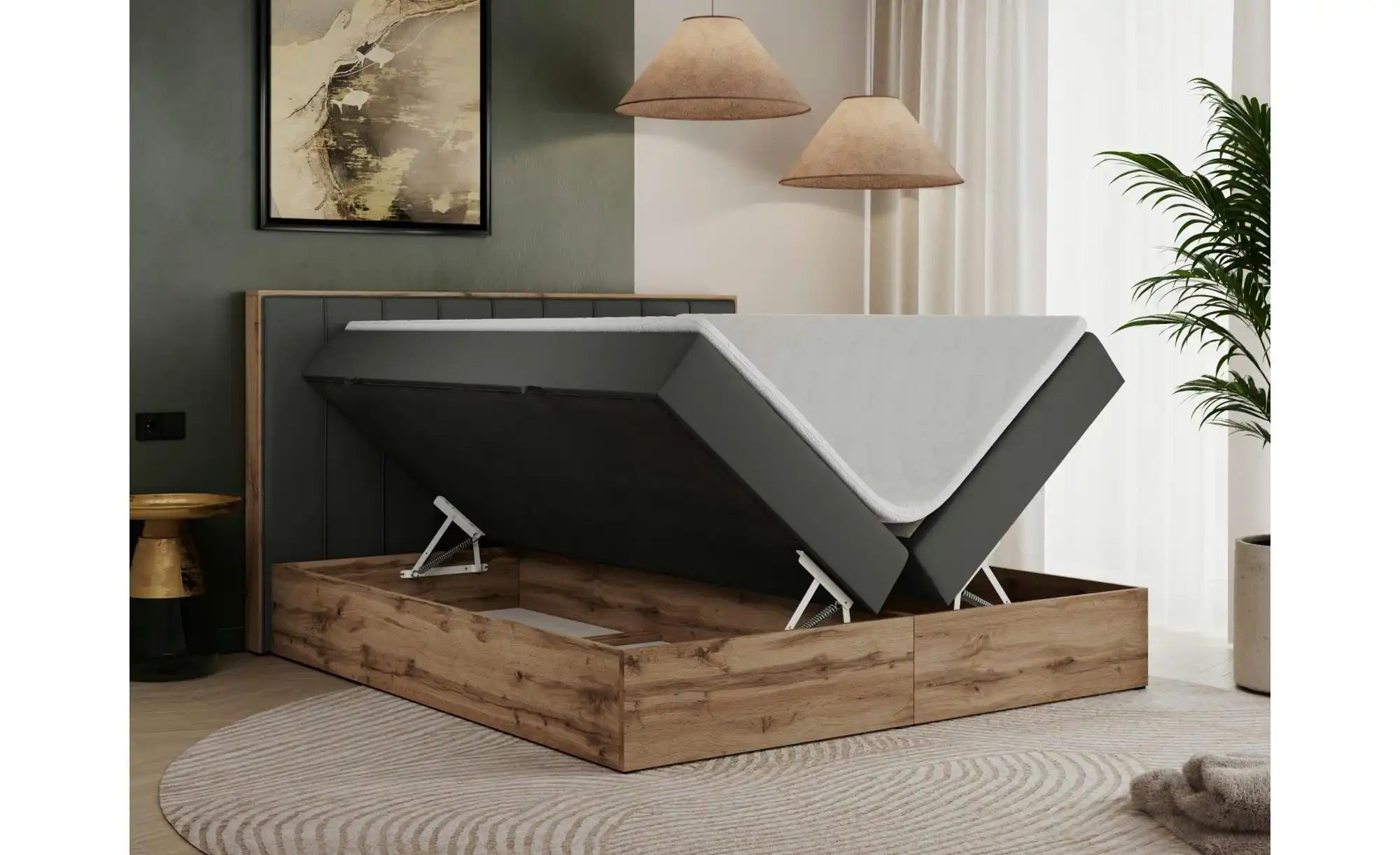 Boxbett mit Bettkasten Bellissimo ¦ grau ¦ Maße (cm): B: 208 H: 115 Betten günstig online kaufen