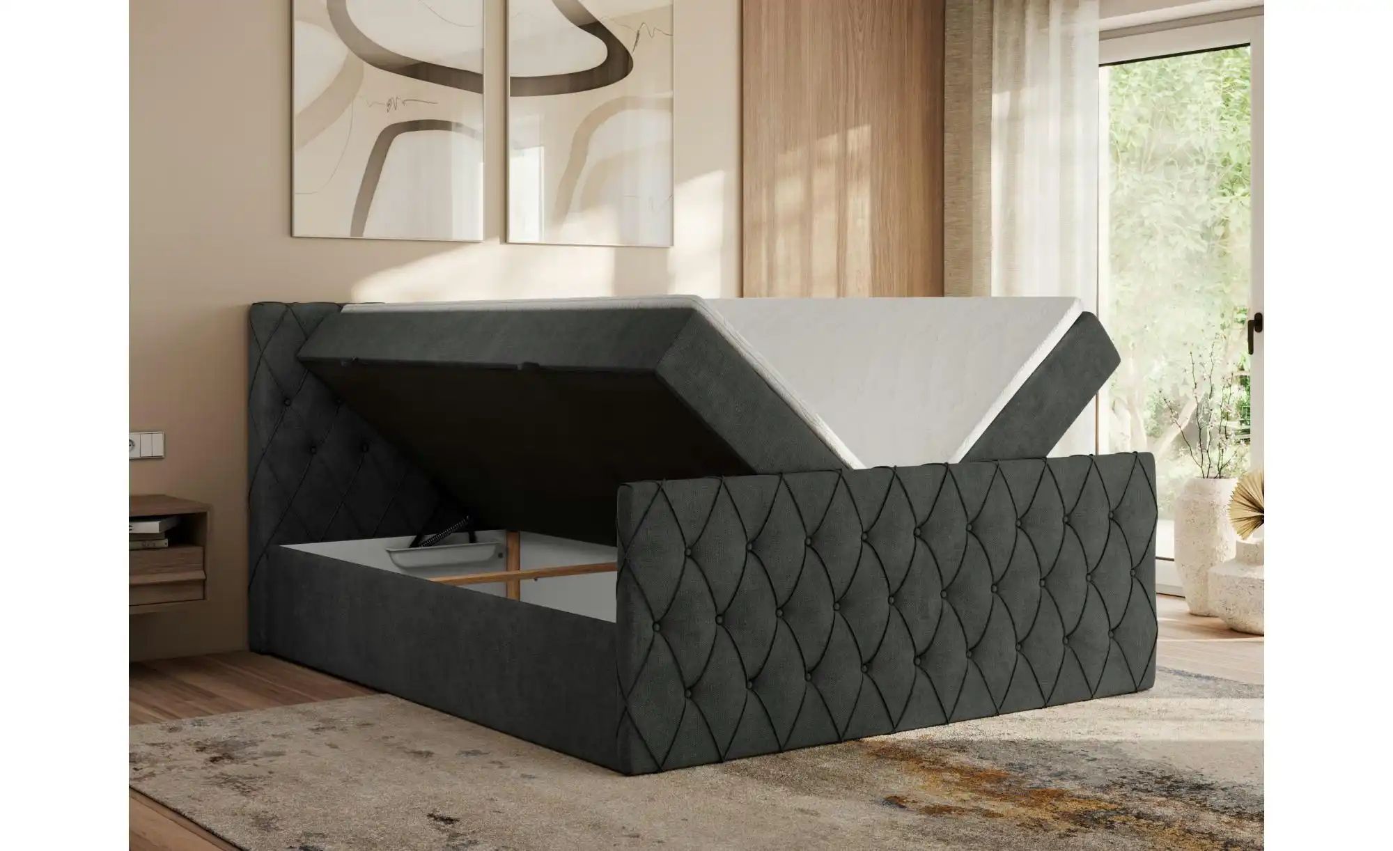 Boxspringbett mit Bettkasten Miren Duo ¦ grau ¦ Maße (cm): B: 161 H: 110 Be günstig online kaufen