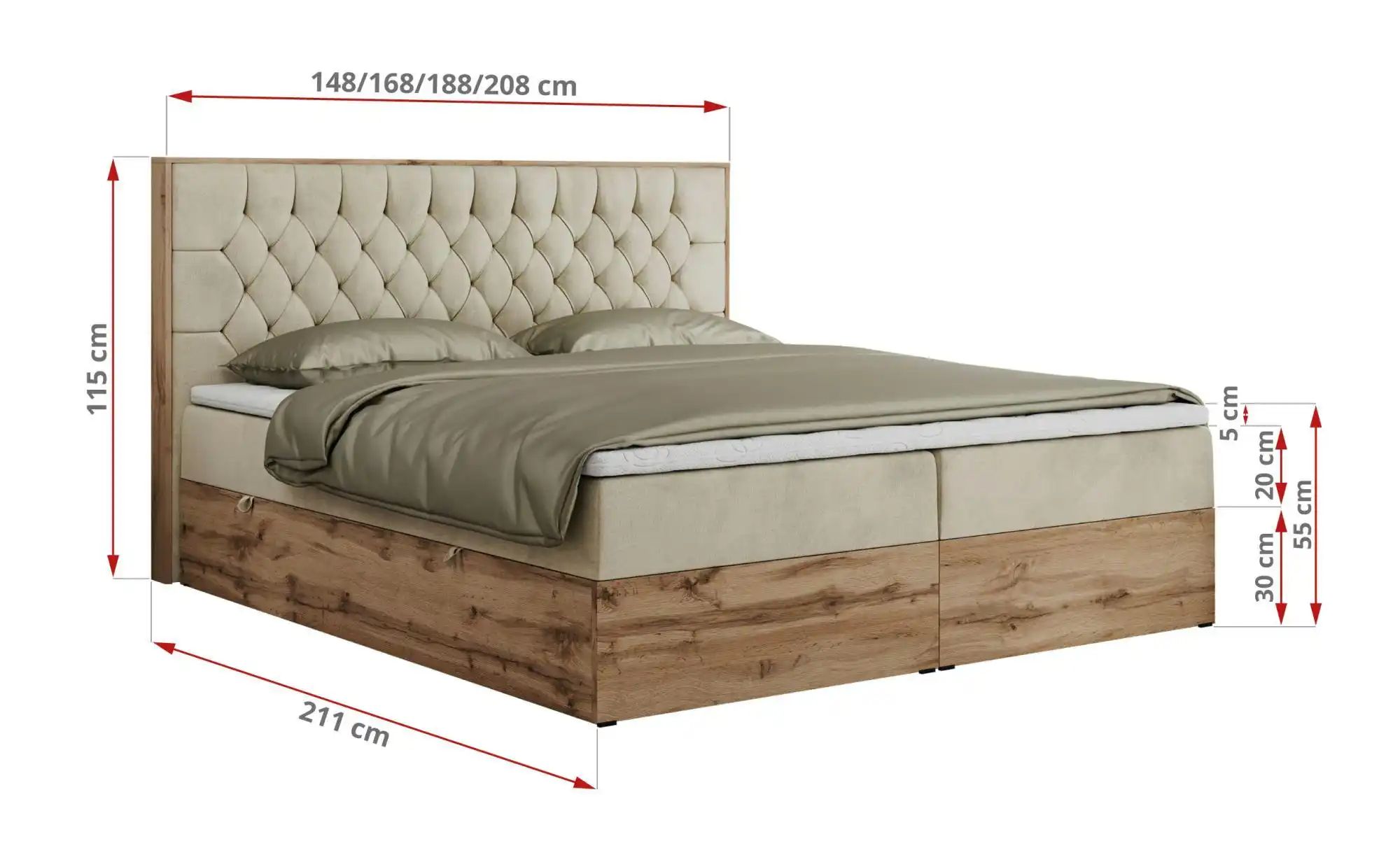 Thumbnail - Boxbett mit Bettkasten Amore ¦ beige ¦ Maße (cm): B: 188 H: 115 Betten > Komfortbetten - Höffner