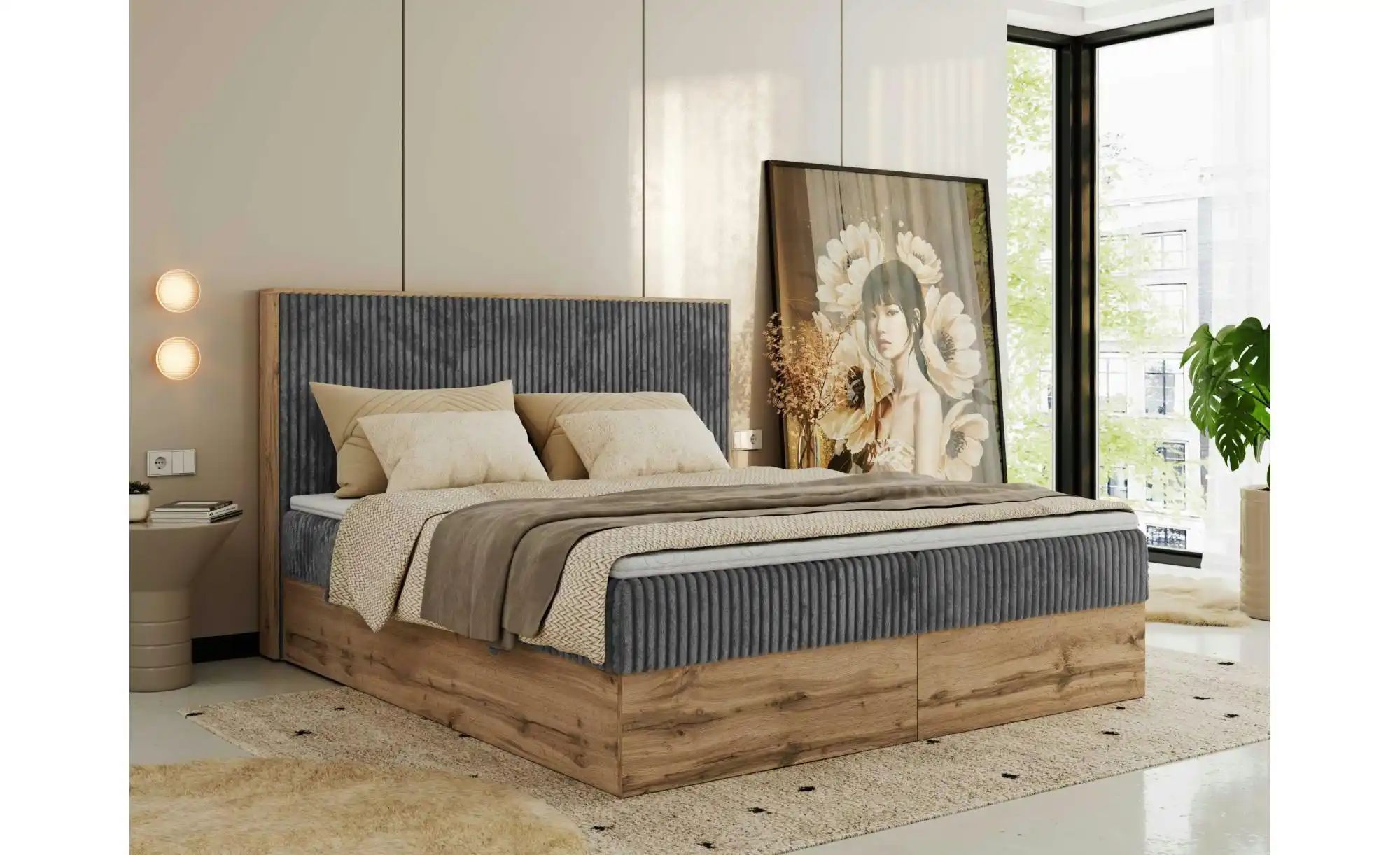 Boxbett mit Bettkasten Wood Classic ¦ grau ¦ Maße (cm): B: 184 H: 120 Bette günstig online kaufen