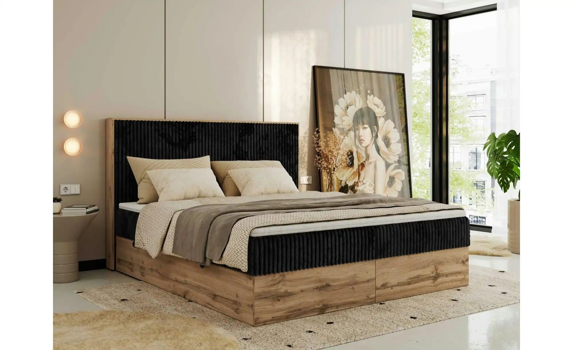 Boxbett mit Bettkasten Wood Classic ¦ schwarz ¦ Maße (cm): B: 164 H: 120 Be günstig online kaufen