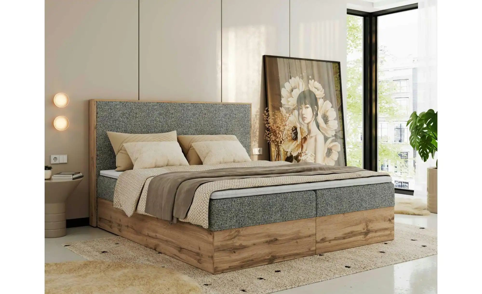 Boxbett mit Bettkasten Wood Classic ¦ grau ¦ Maße (cm): B: 164 H: 120 Bette günstig online kaufen