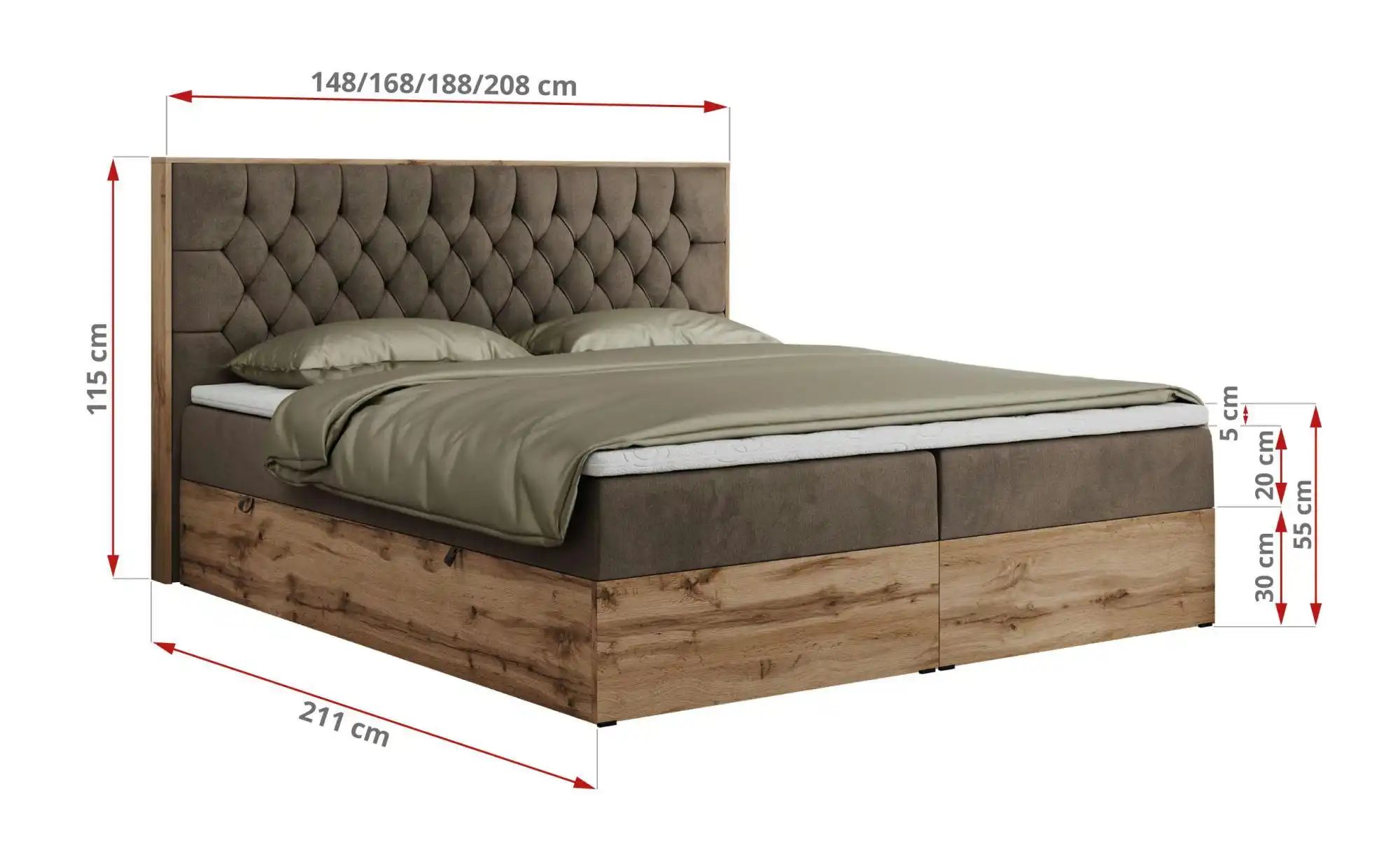Boxbett mit Bettkasten Amore ¦ braun ¦ Maße (cm): B: 188 H: 115 Betten > Ko günstig online kaufen