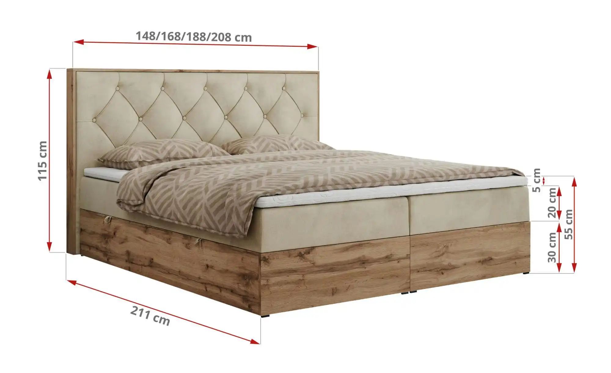 Boxbett mit Bettkasten Veneto ¦ beige ¦ Maße (cm): B: 168 H: 115 Betten > K günstig online kaufen