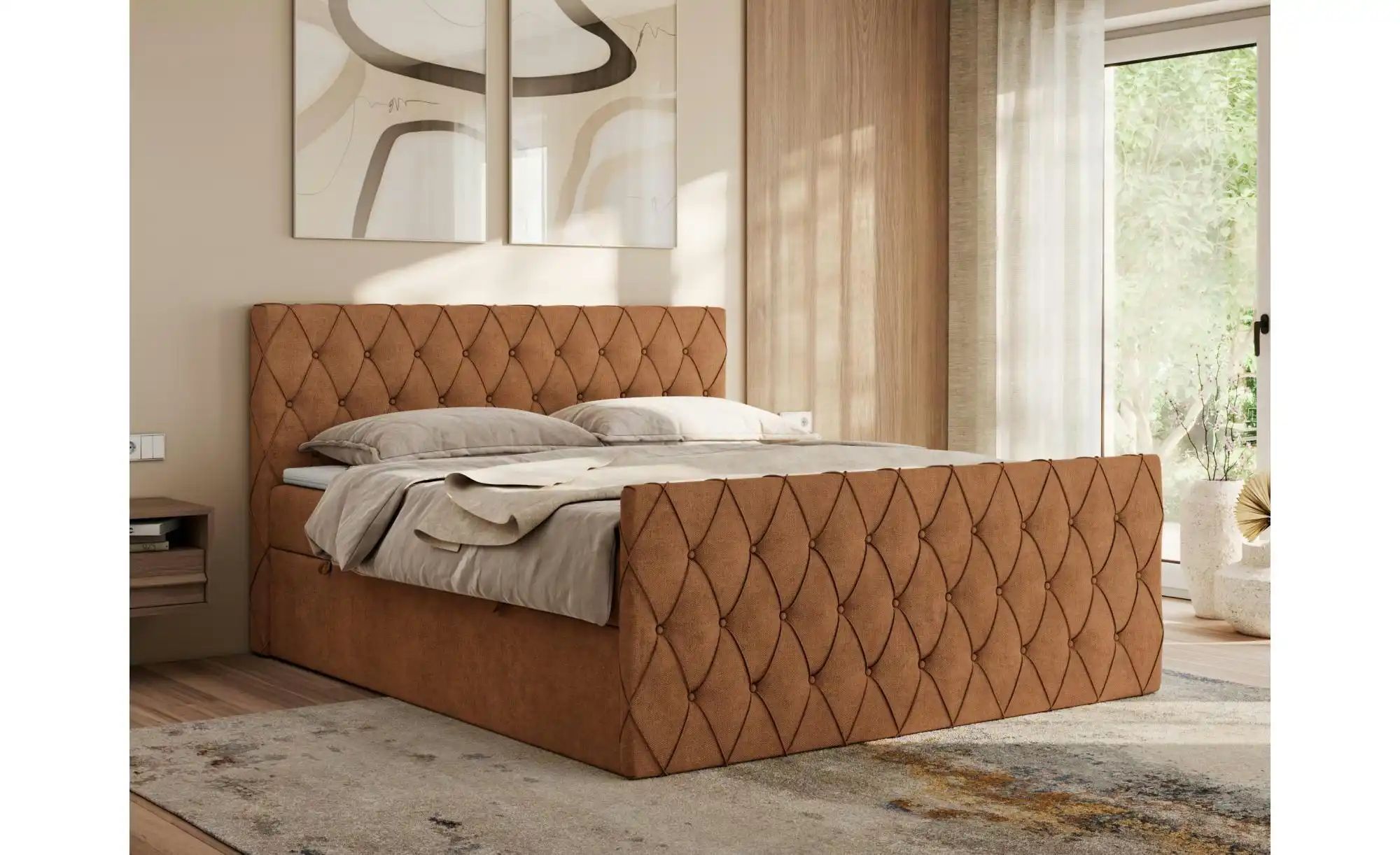 Boxspringbett mit Bettkasten Miren Duo ¦ orange ¦ Maße (cm): B: 181 H: 110 günstig online kaufen