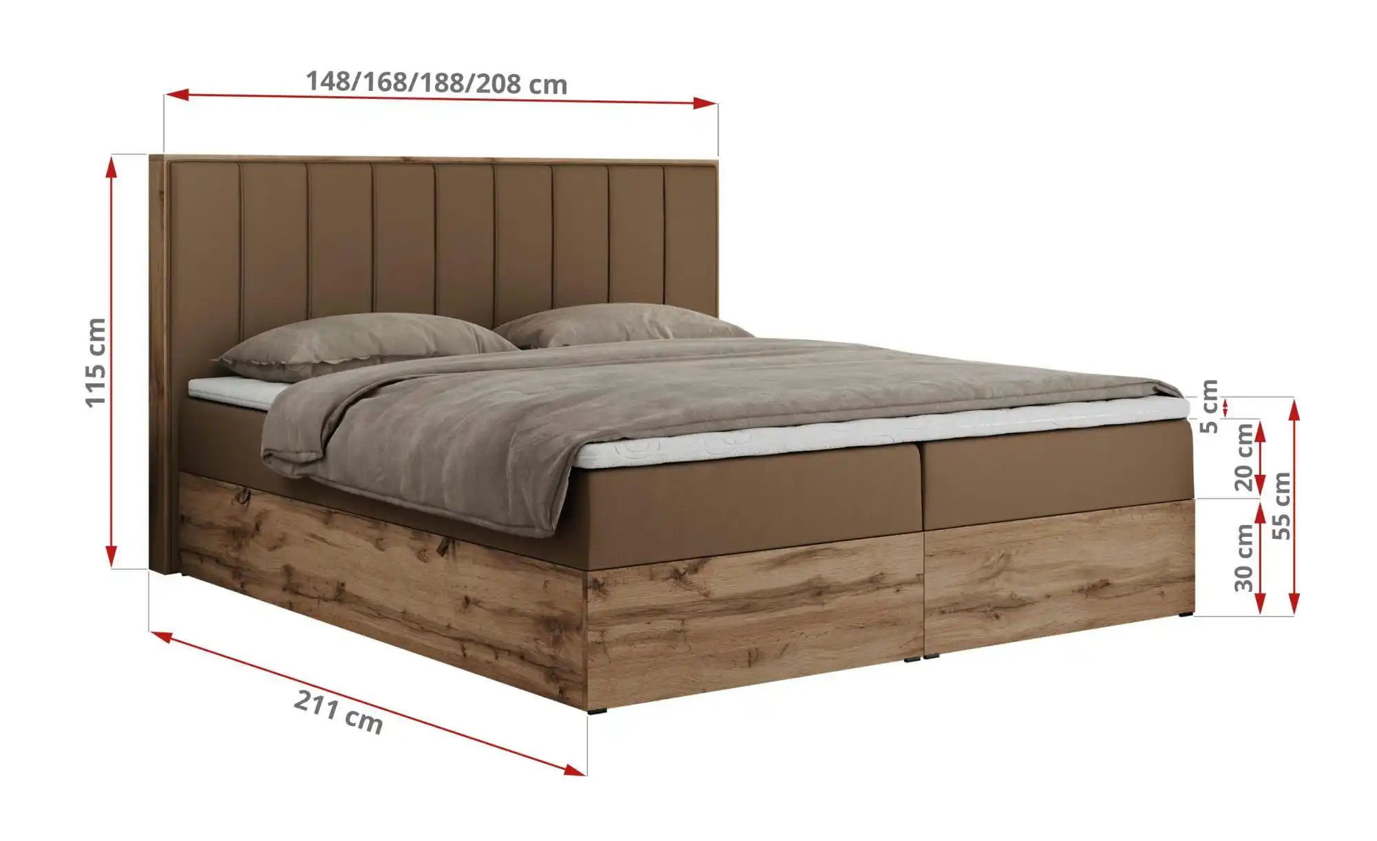 Boxbett mit Bettkasten Bellissimo ¦ braun ¦ Maße (cm): B: 208 H: 115 Betten günstig online kaufen