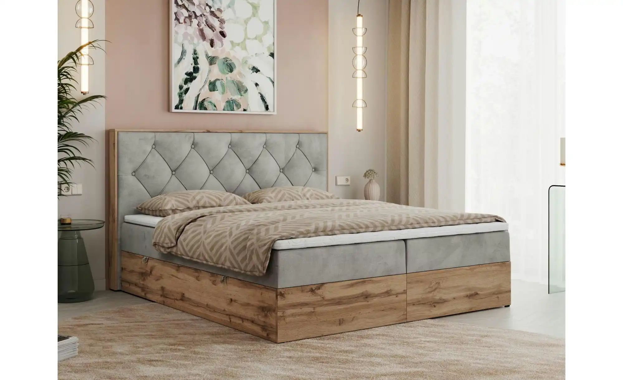 Boxbett mit Bettkasten Veneto ¦ grau ¦ Maße (cm): B: 148 H: 115 Betten > Ko günstig online kaufen