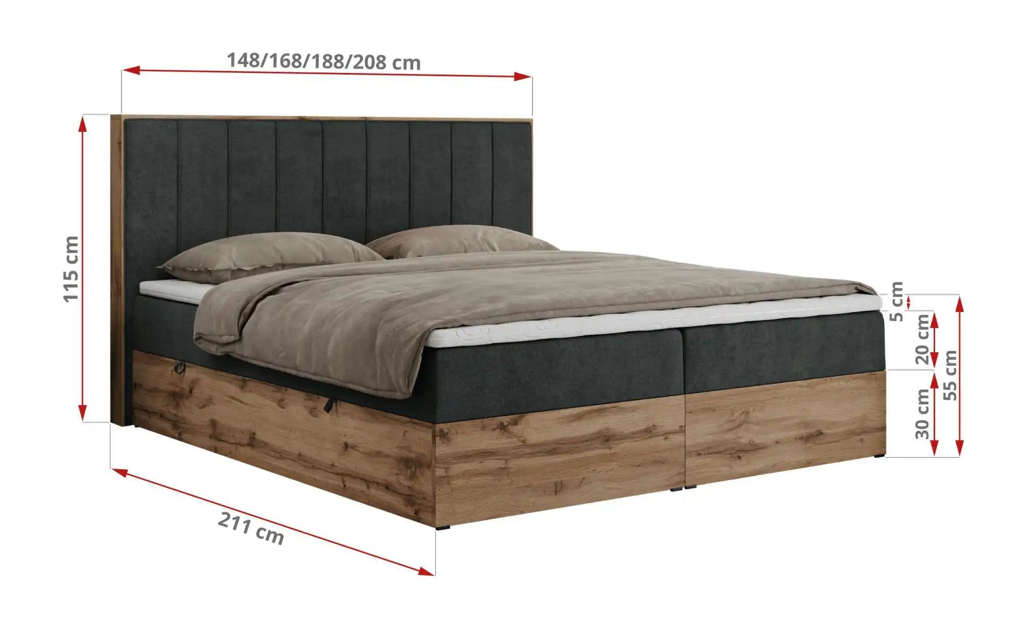 Boxbett mit Bettkasten Bellissimo ¦ grau ¦ Maße (cm): B: 188 H: 115 Betten günstig online kaufen