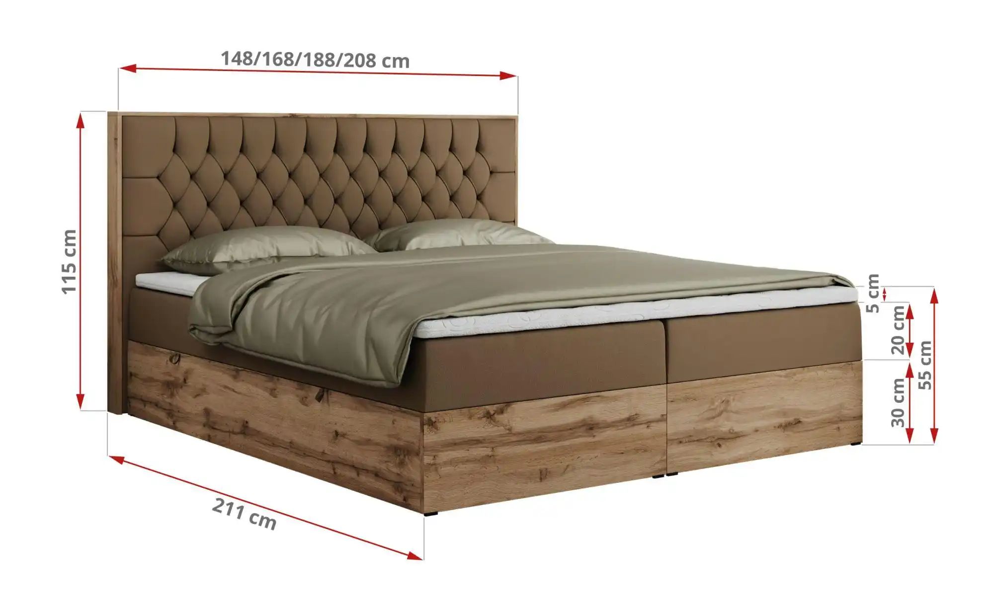 Boxbett mit Bettkasten Amore ¦ braun ¦ Maße (cm): B: 208 H: 115 Betten > Ko günstig online kaufen