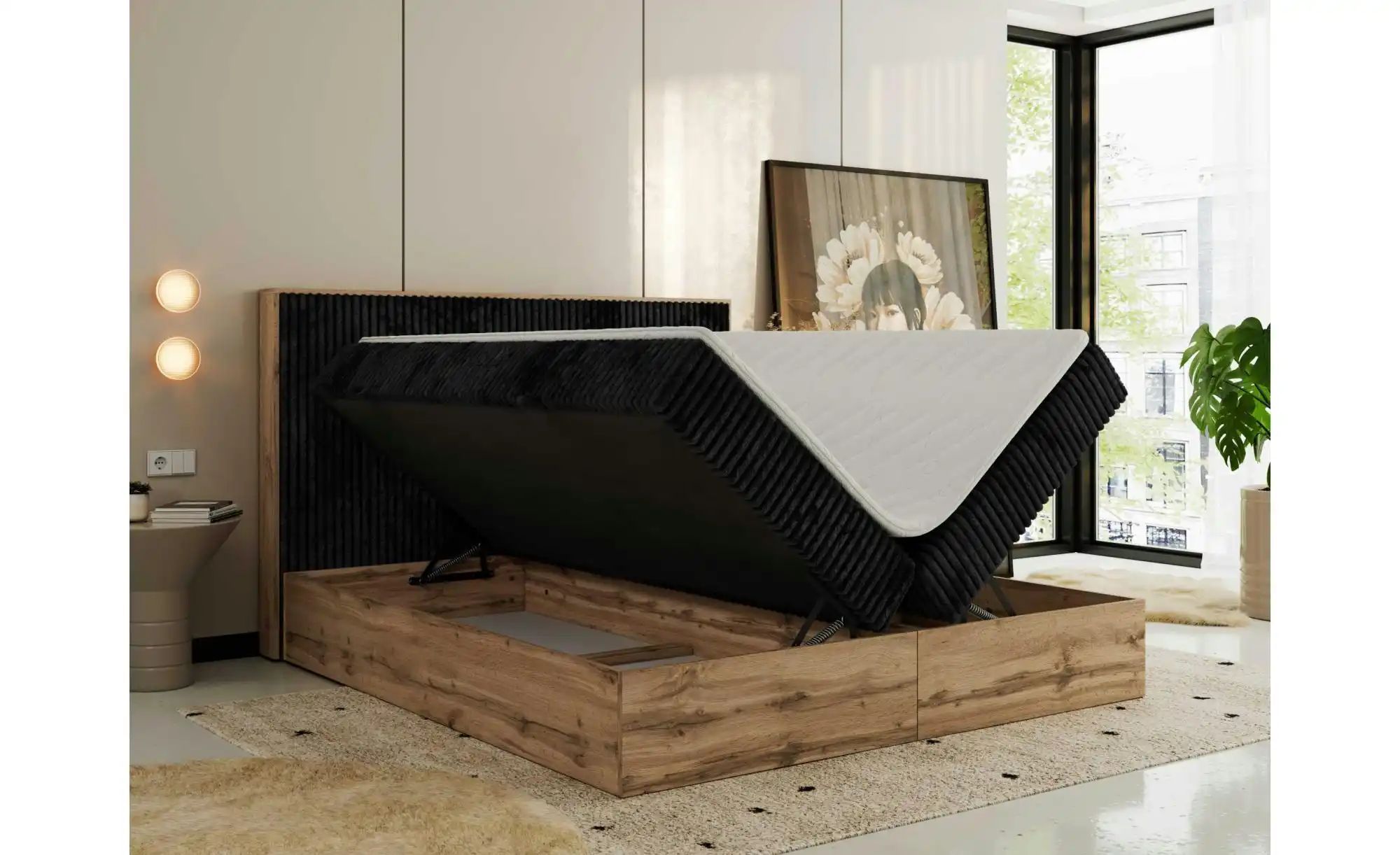 Boxbett mit Bettkasten Wood Classic ¦ schwarz ¦ Maße (cm): B: 184 H: 120 Be günstig online kaufen