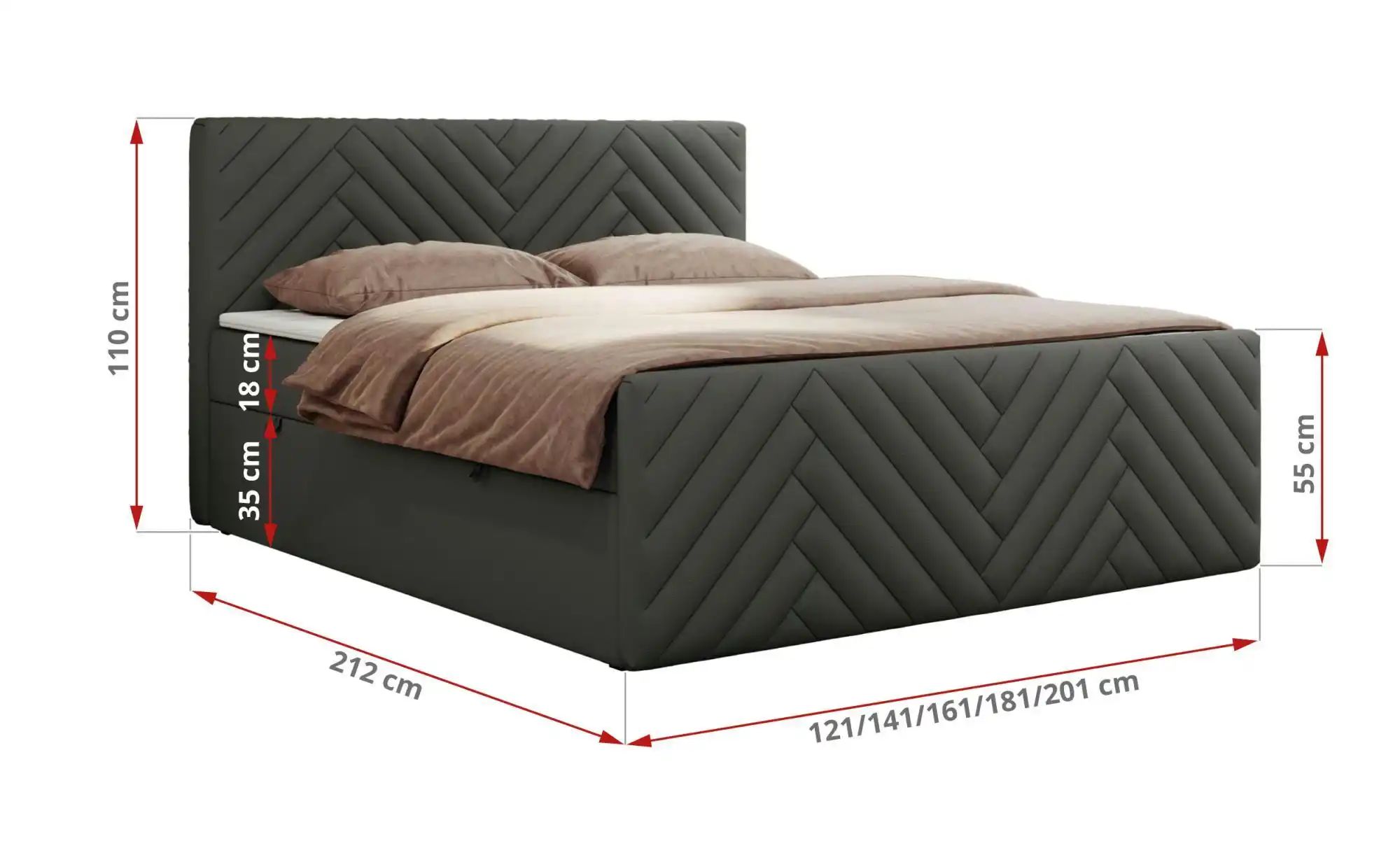 Boxbett mit Bettkasten Paris Duo ¦ grau ¦ Maße (cm): B: 121 H: 110 Betten > günstig online kaufen