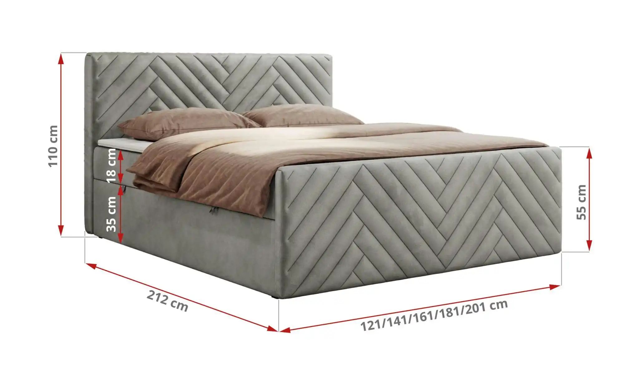 Boxbett mit Bettkasten Paris Duo ¦ grau ¦ Maße (cm): B: 181 H: 110 Betten > günstig online kaufen